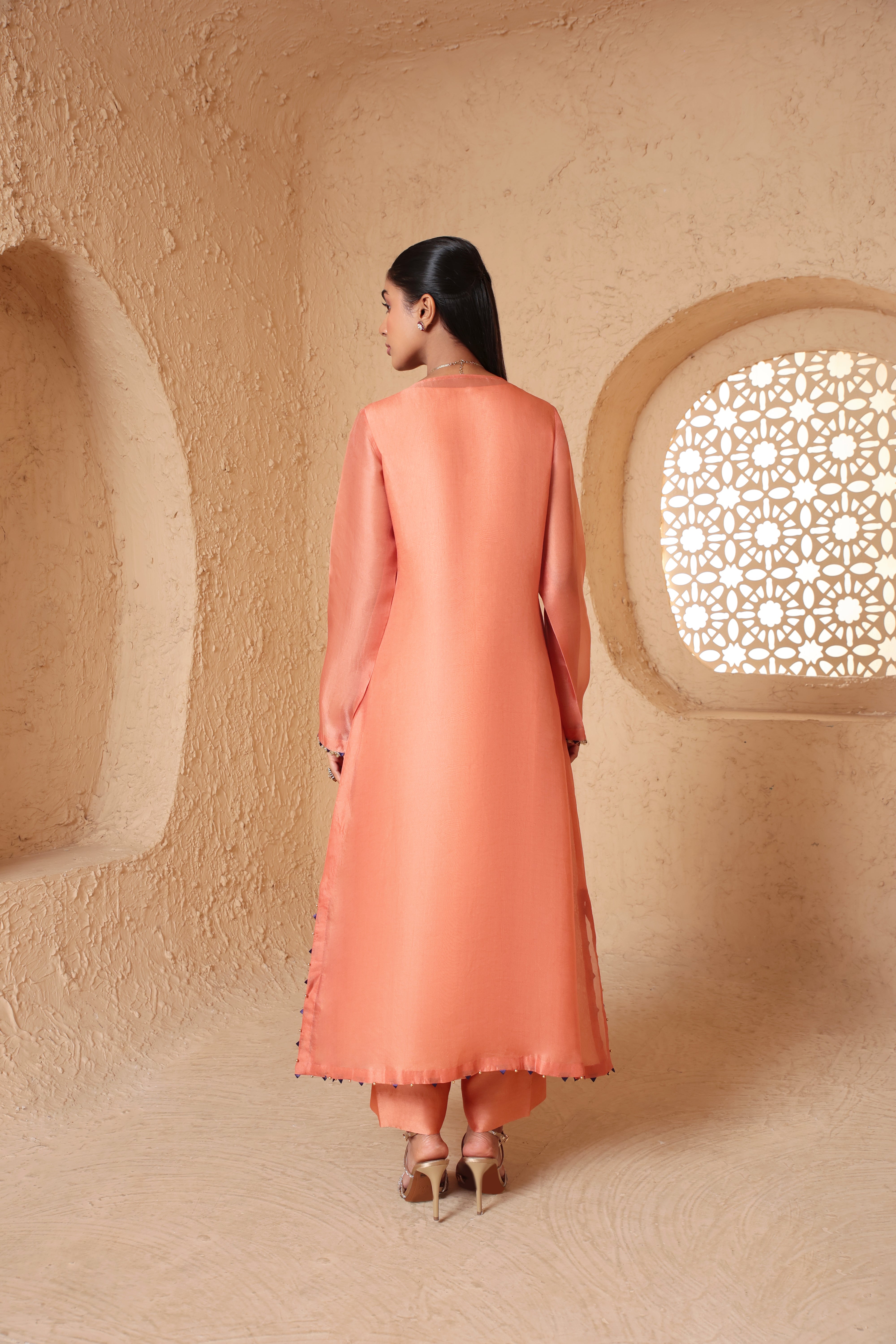 Mehrang Peach Heavy Neck Kurta Set