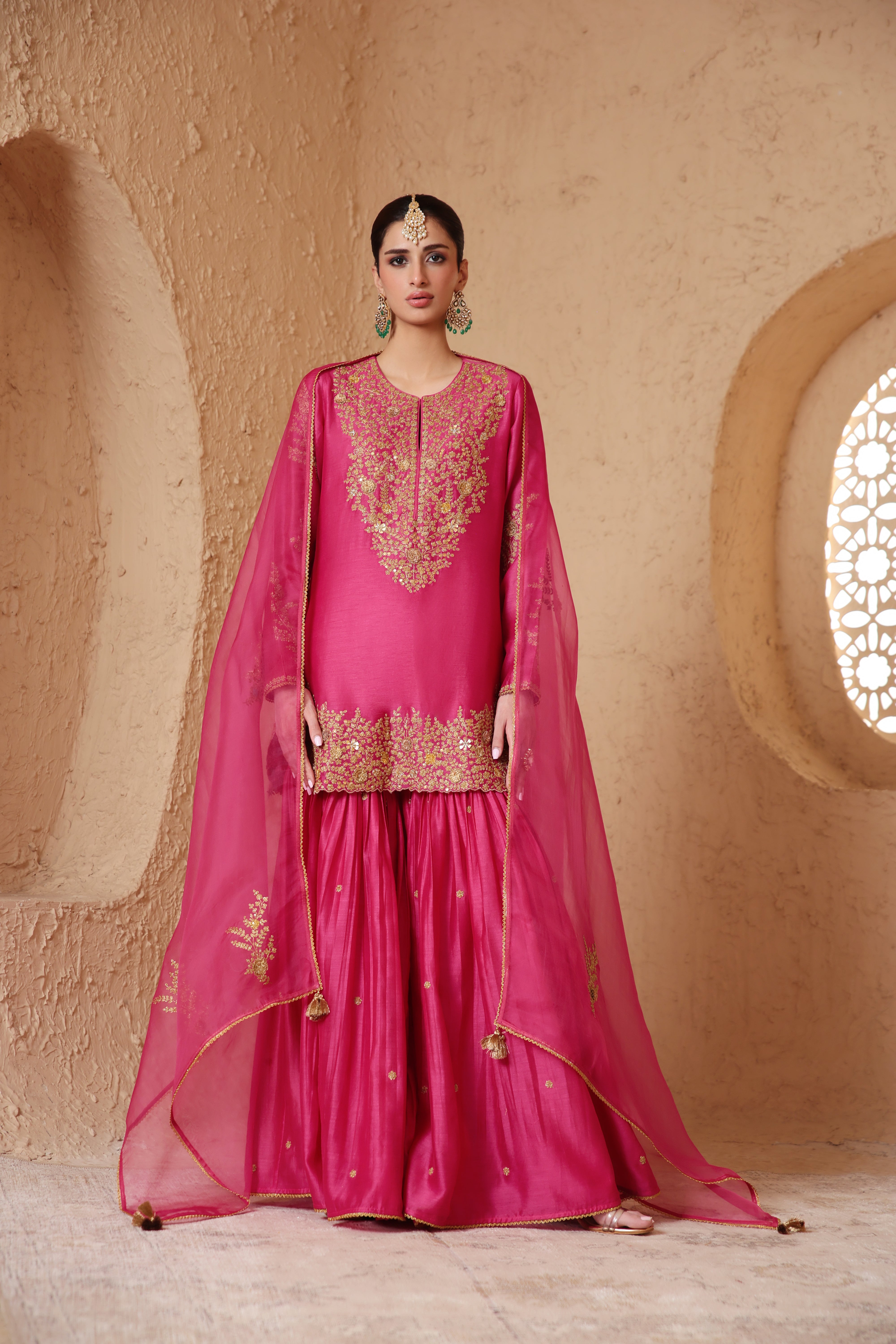 Mehrang Pink Heavy Sharara Set
