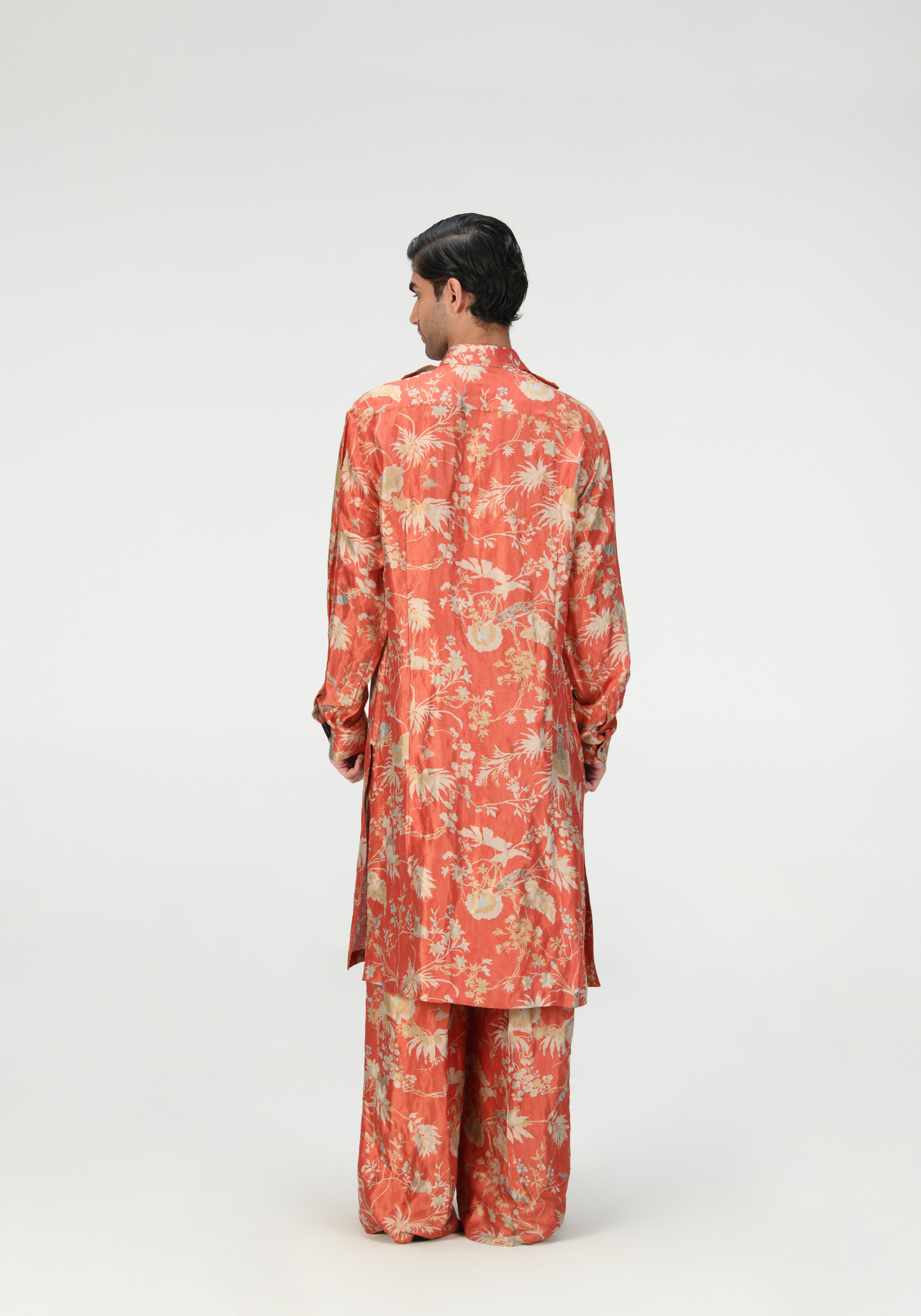 Rainforest Long Bullet Kurta Red Silk Brocade Zig Zag