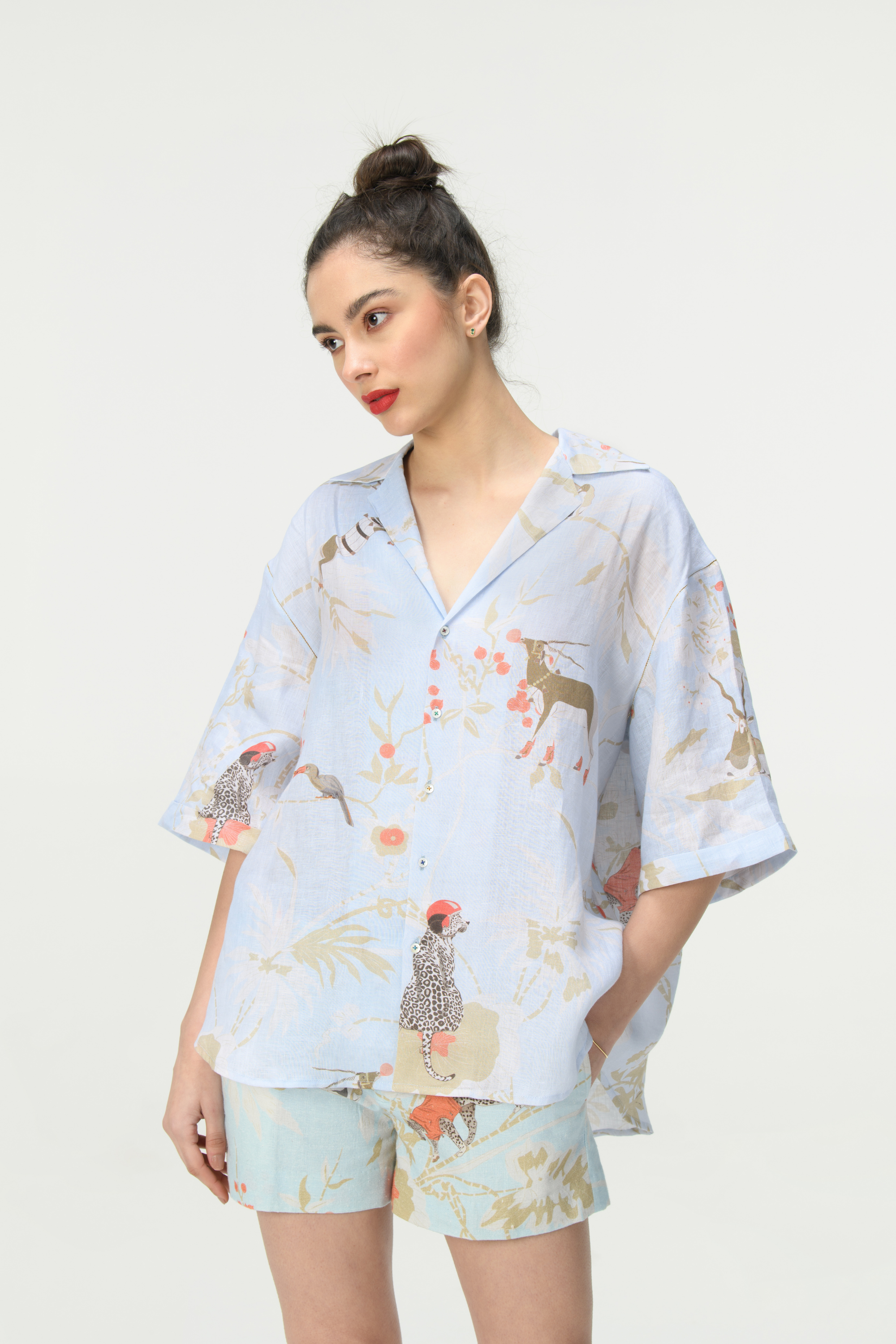 Rainforest Oversized Bush Shirt Ice Blue Linen