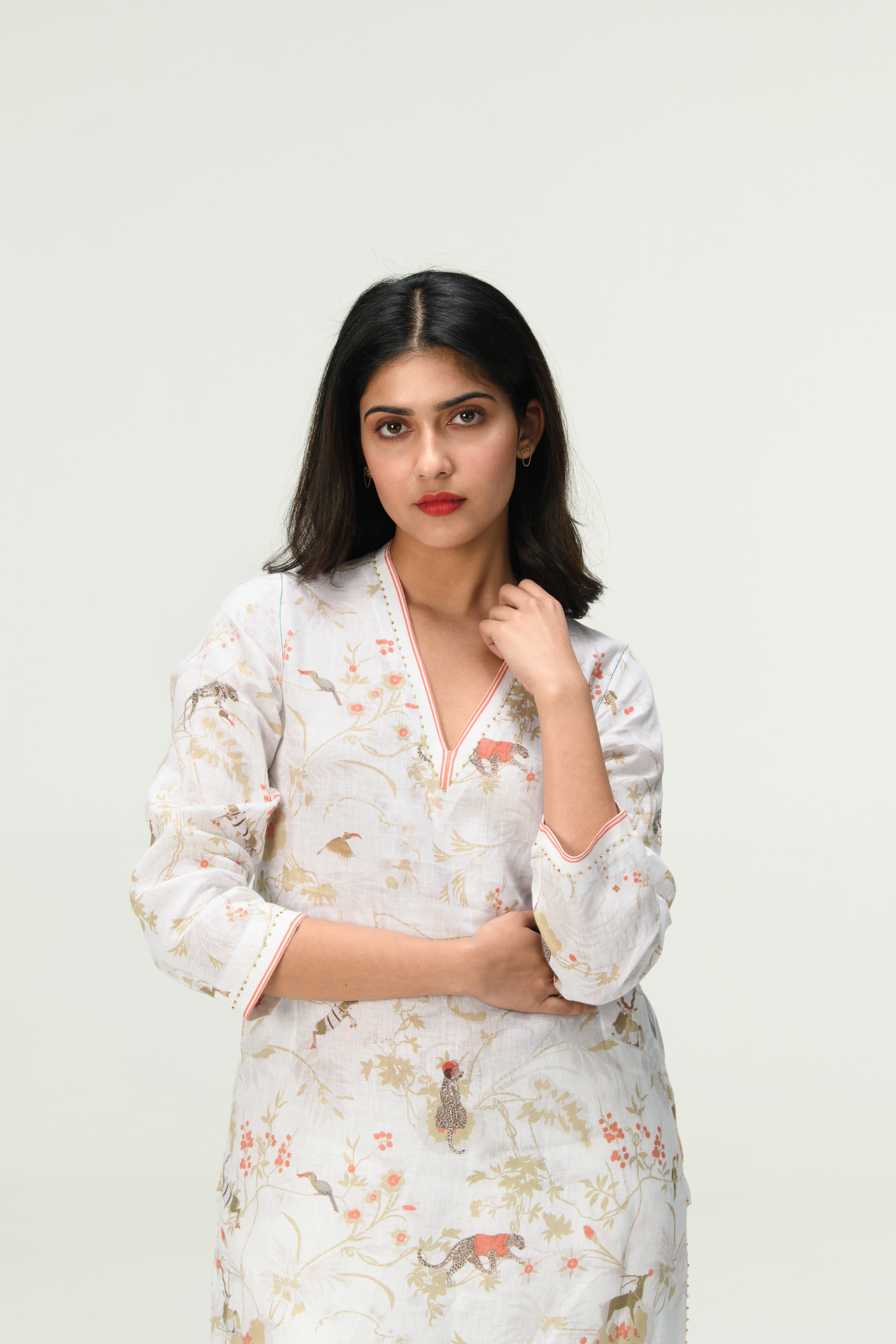 Rainforest V Neck Kurta Ivory Linen