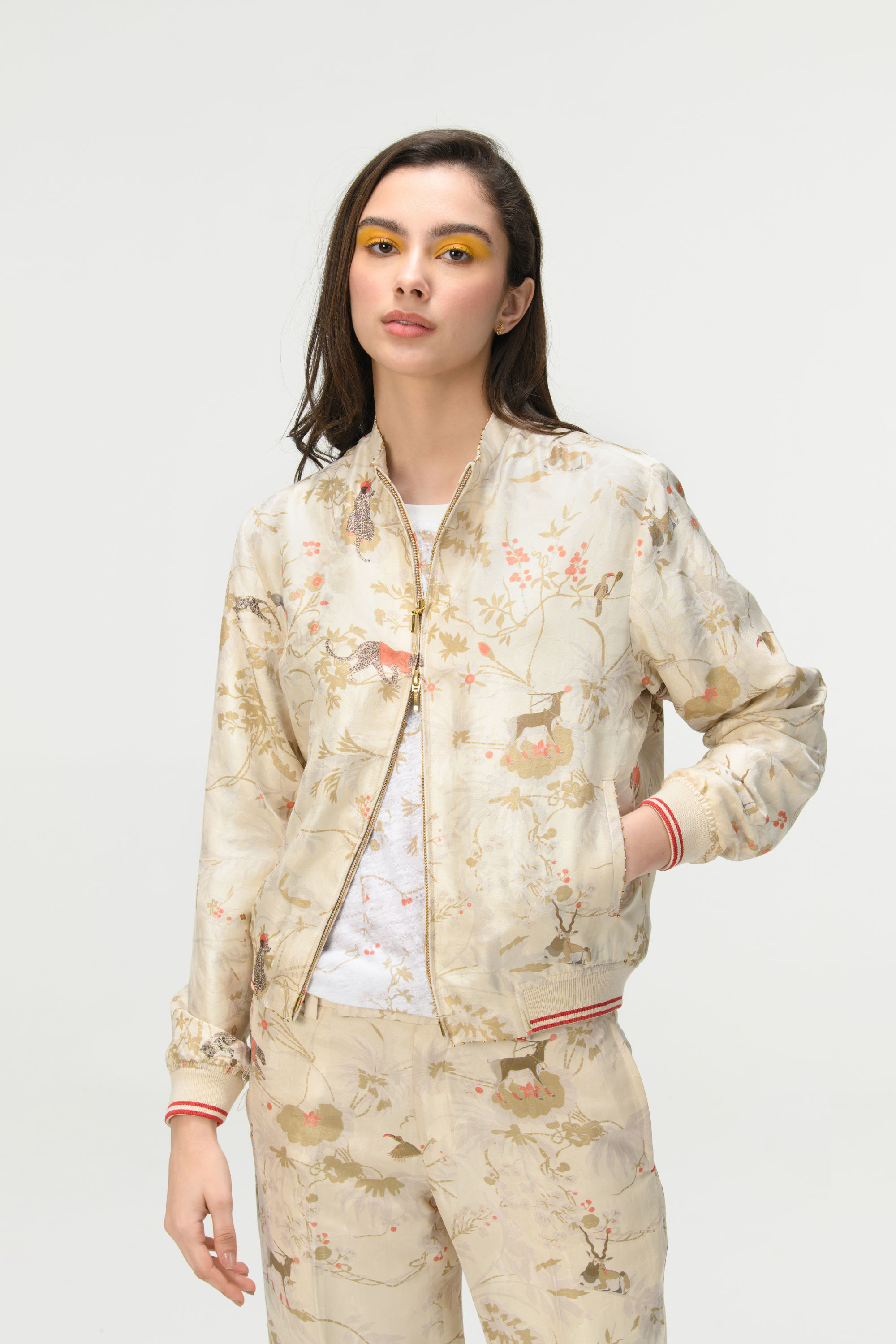 Rainforest Janbaaz Bomber Jacket Ivory Silk Damask