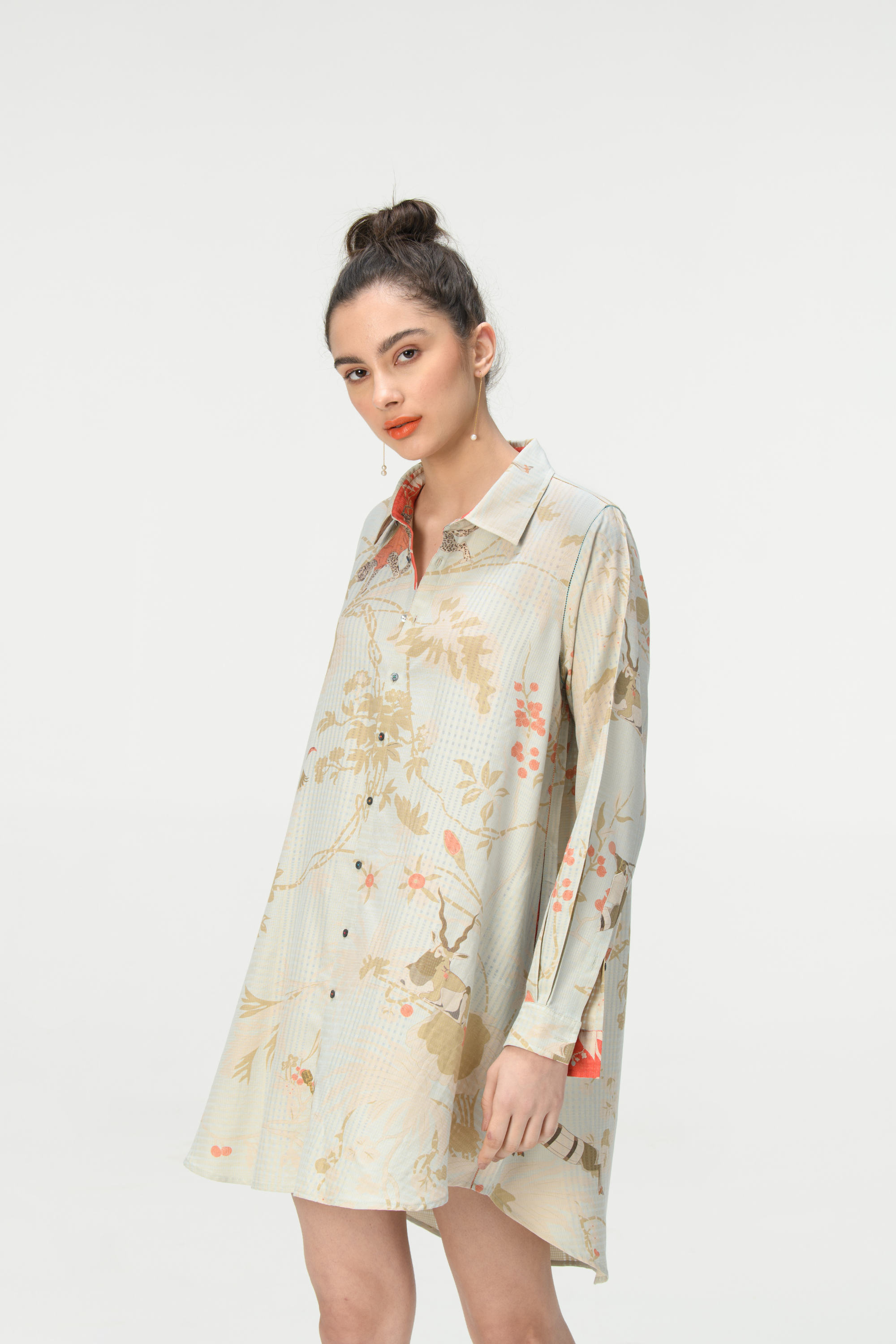 Rainforest Oversized Shirt Ice Blue Cotton Silk Check