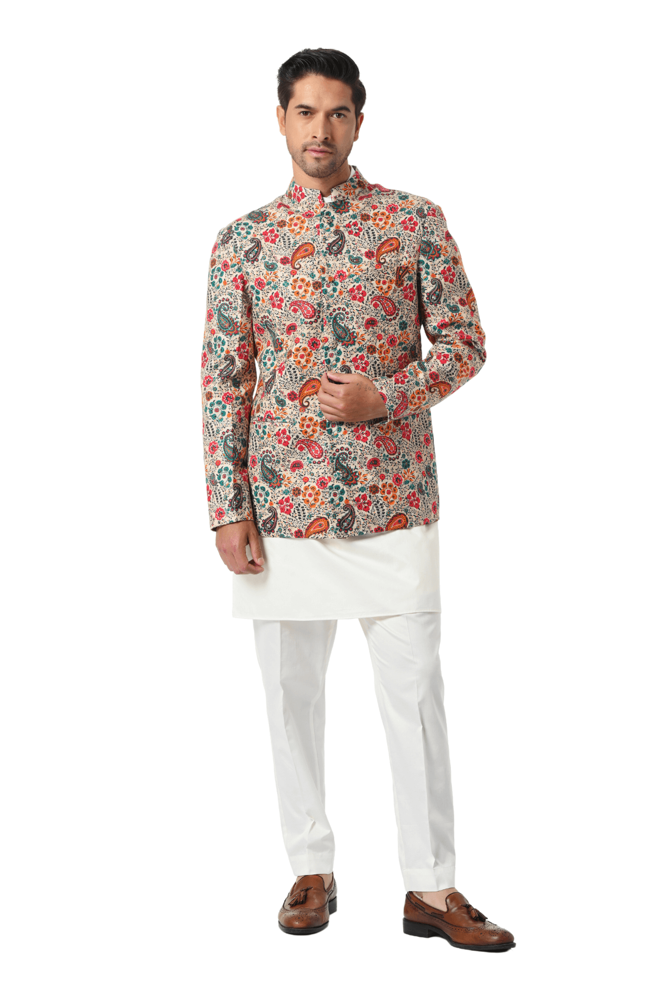 Kalamkari Paisley Embroidered Silk Bandhgala