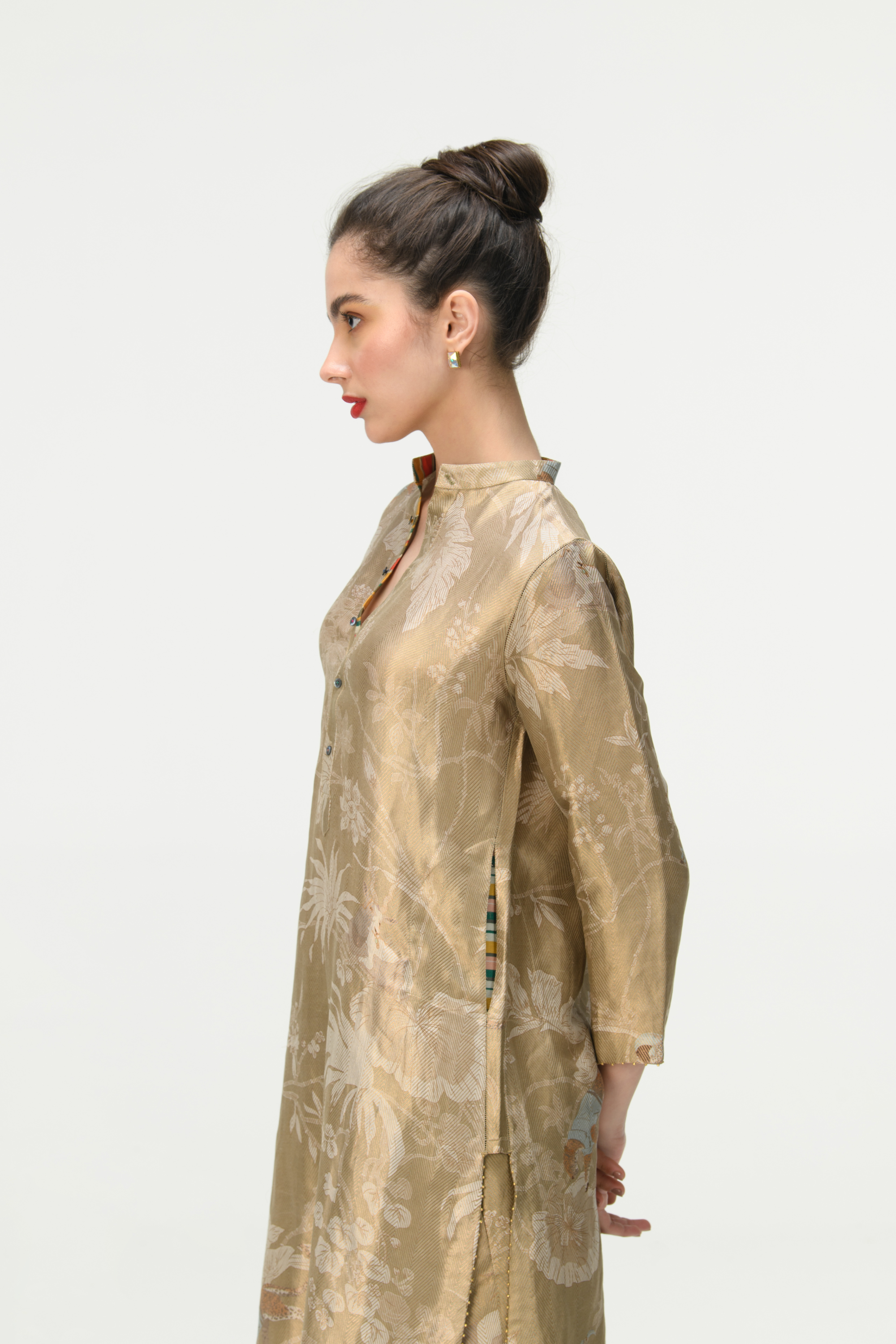 Rainforest Bade Miyan Kurta Oyster Grey Silk Brocade Zig Zag