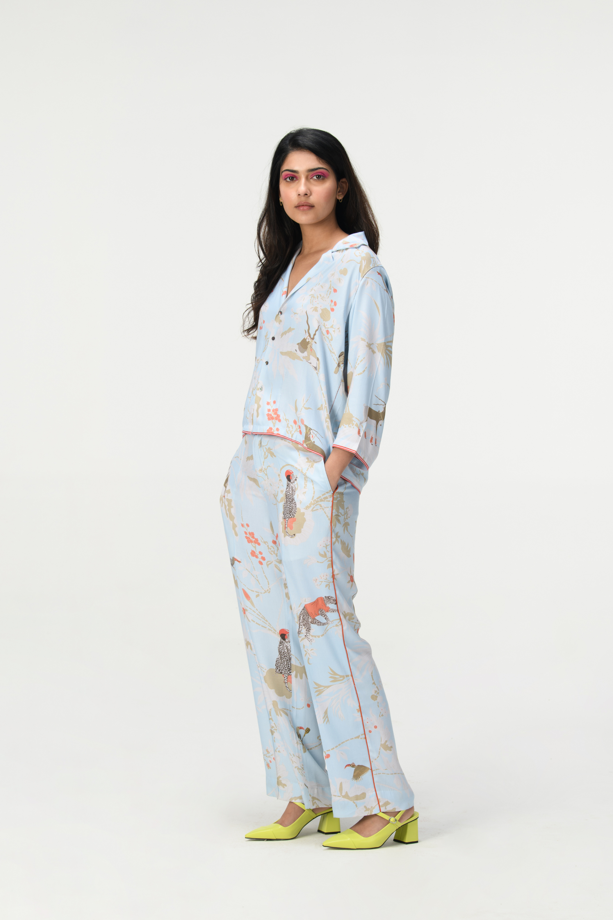 Rainforest Pyjama Pant Ice Blue Cotton Silk Twill