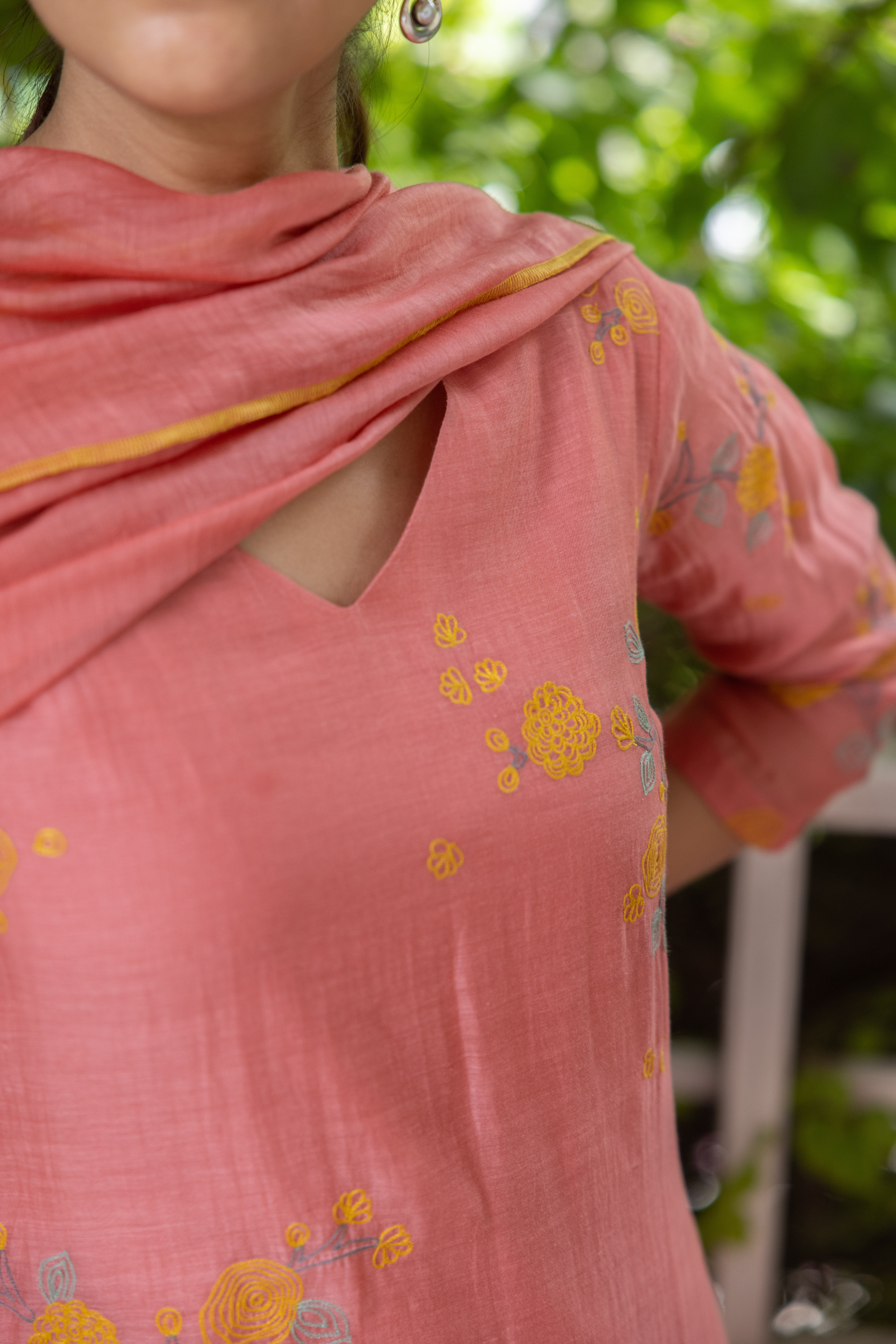 Apricot Thread Work Kurta Set