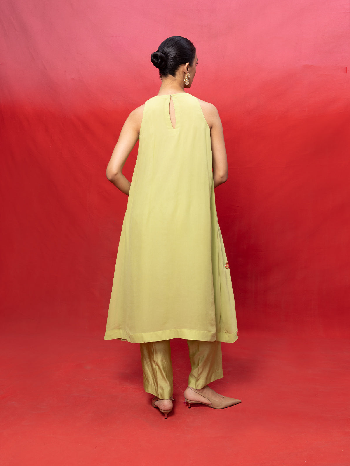 Handwoven Pistachio Green Embroidered Suit Set
