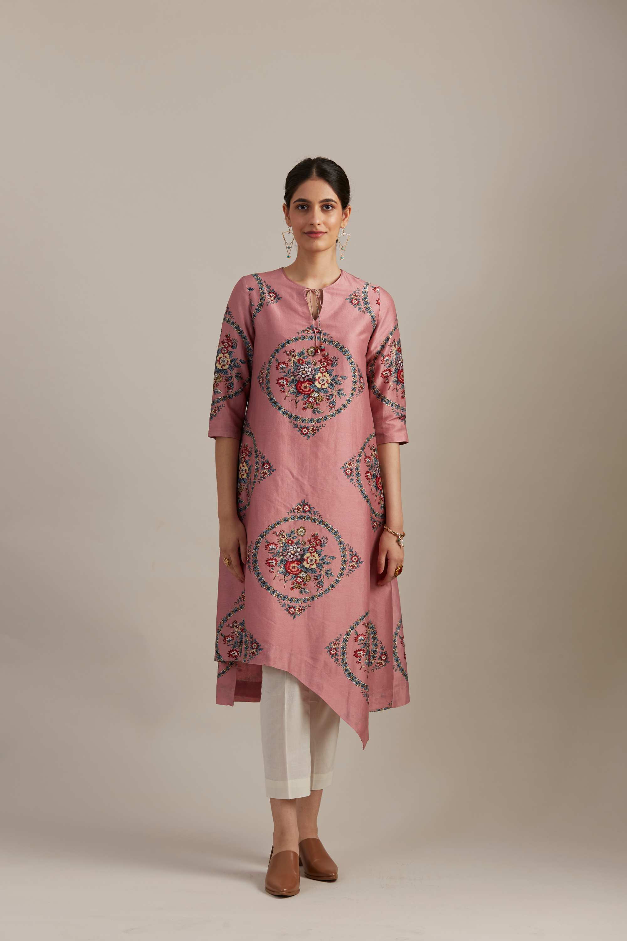 Salmon Pink Silk Chanderi Bloomcycle Printed Kurta