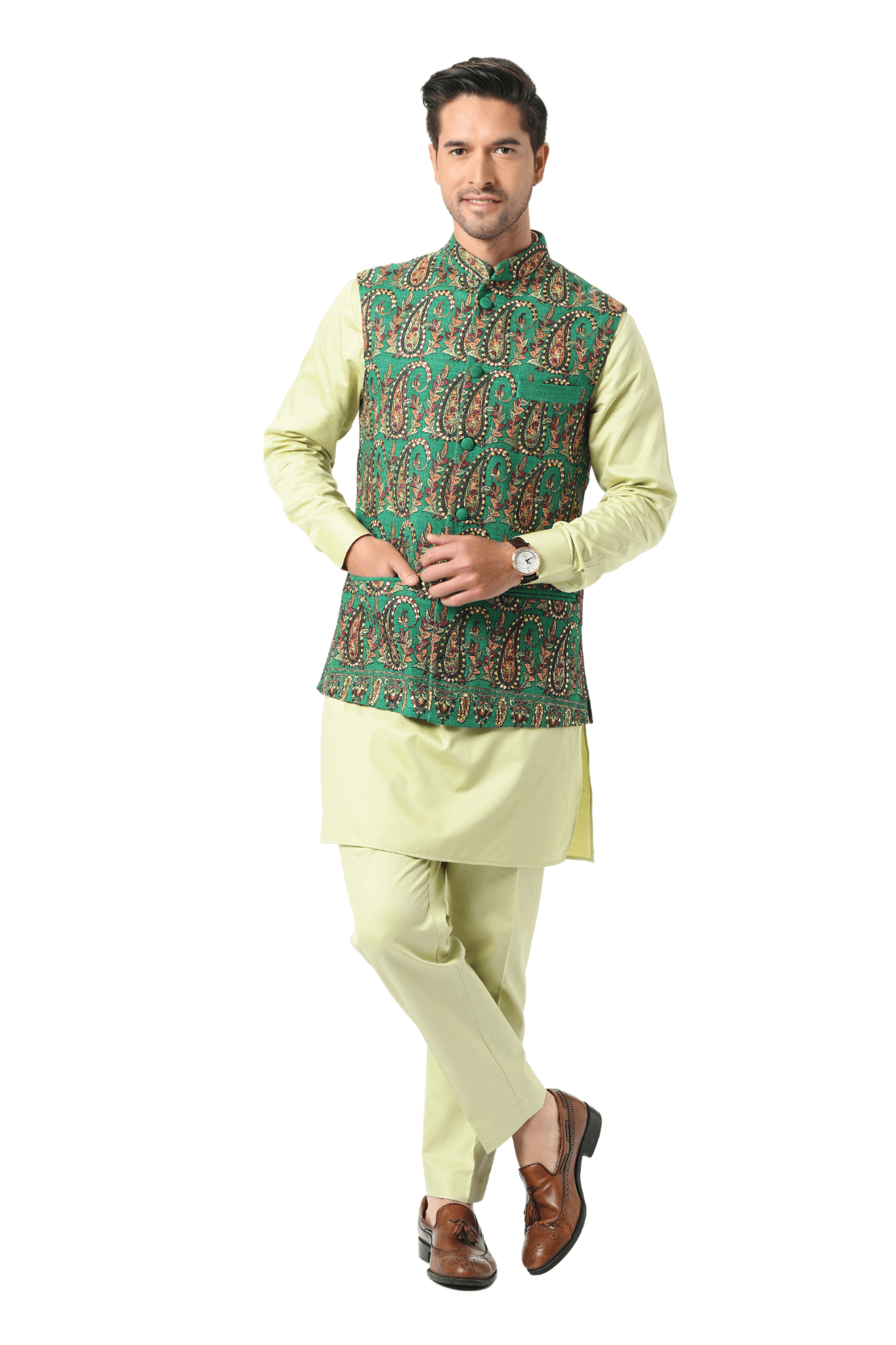 Bright Green Embroidered Men's Bandi