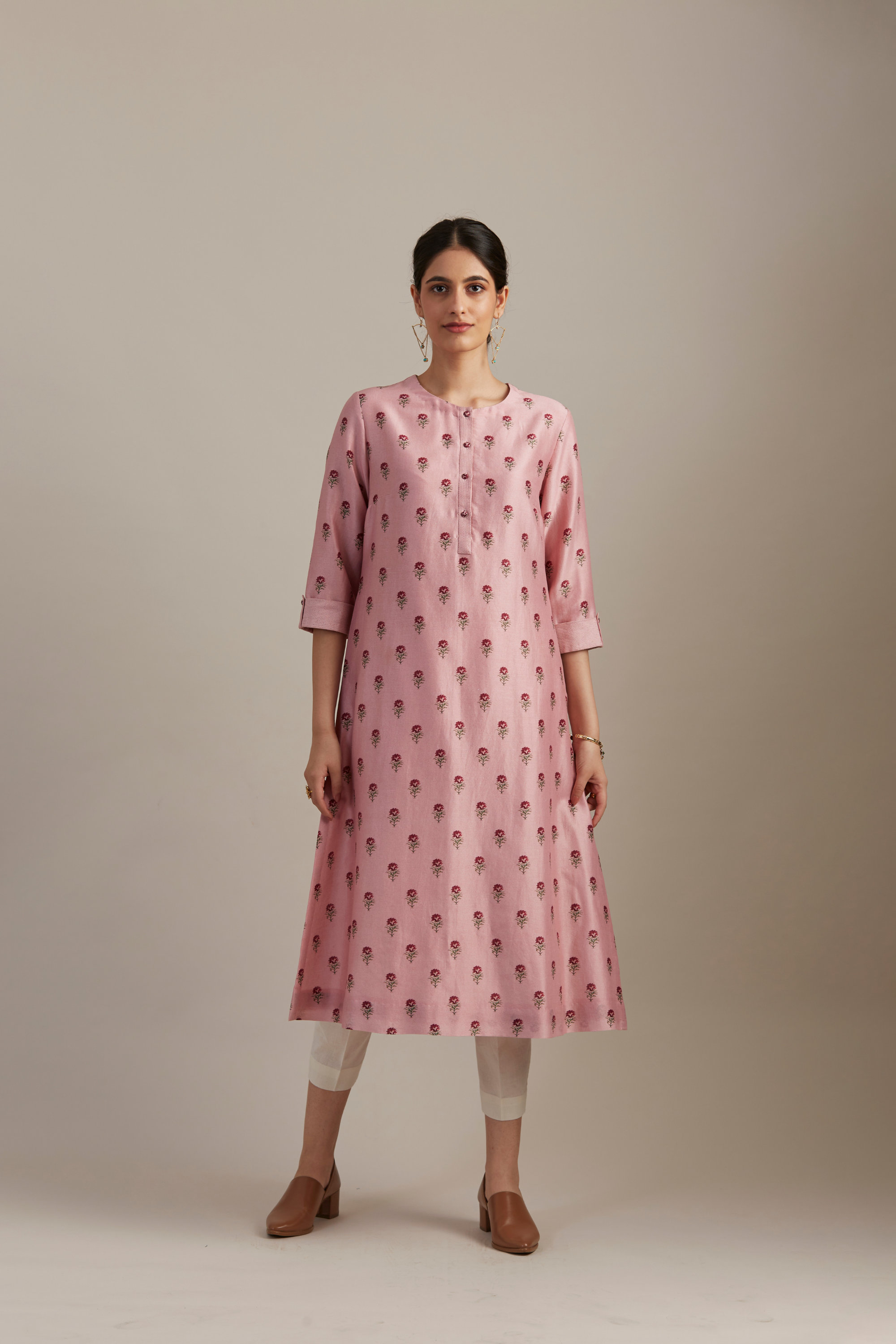 Blush Silk Chanderi Floral Printed Kurta