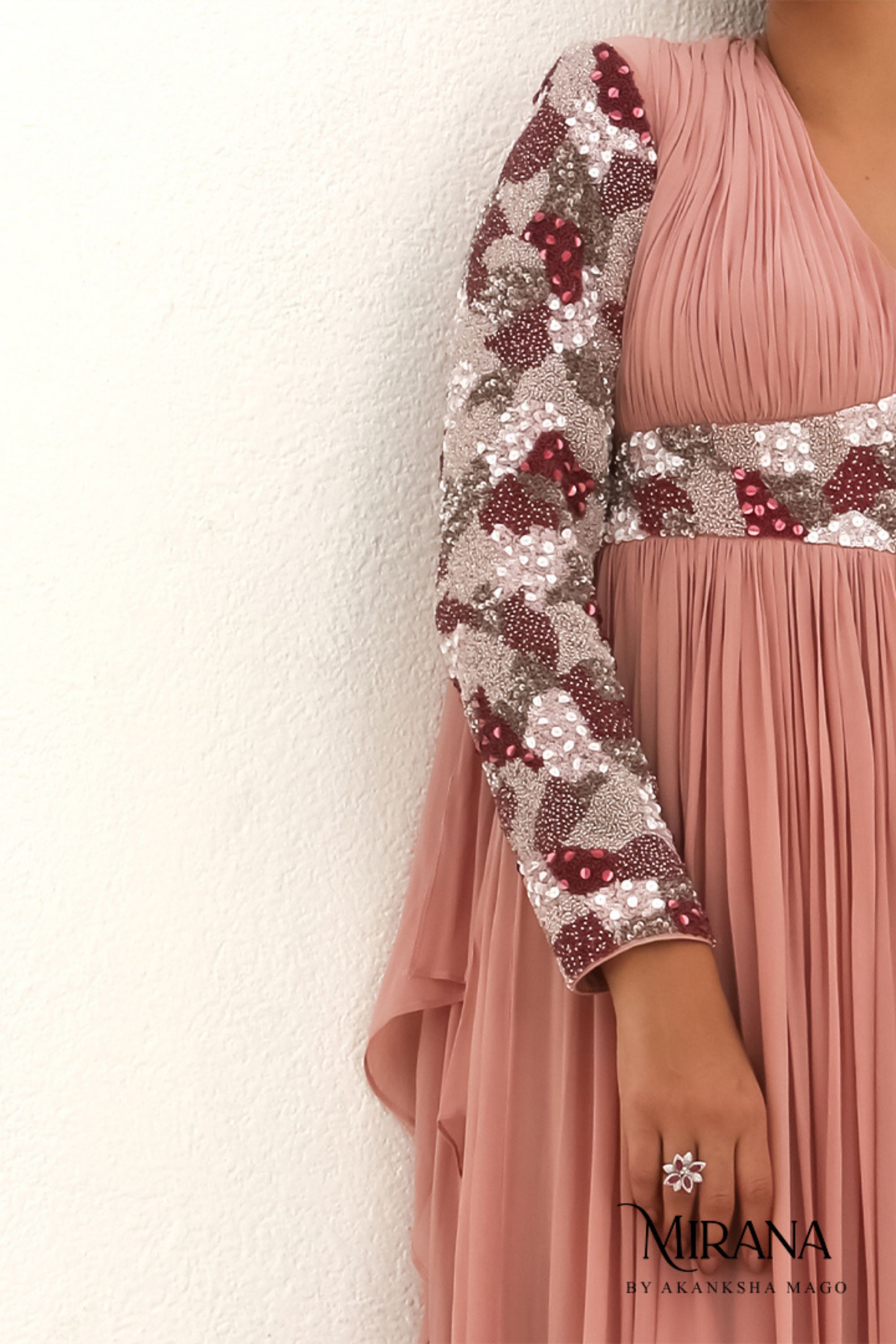 Rosanne- Rose pink Embroidered Gown