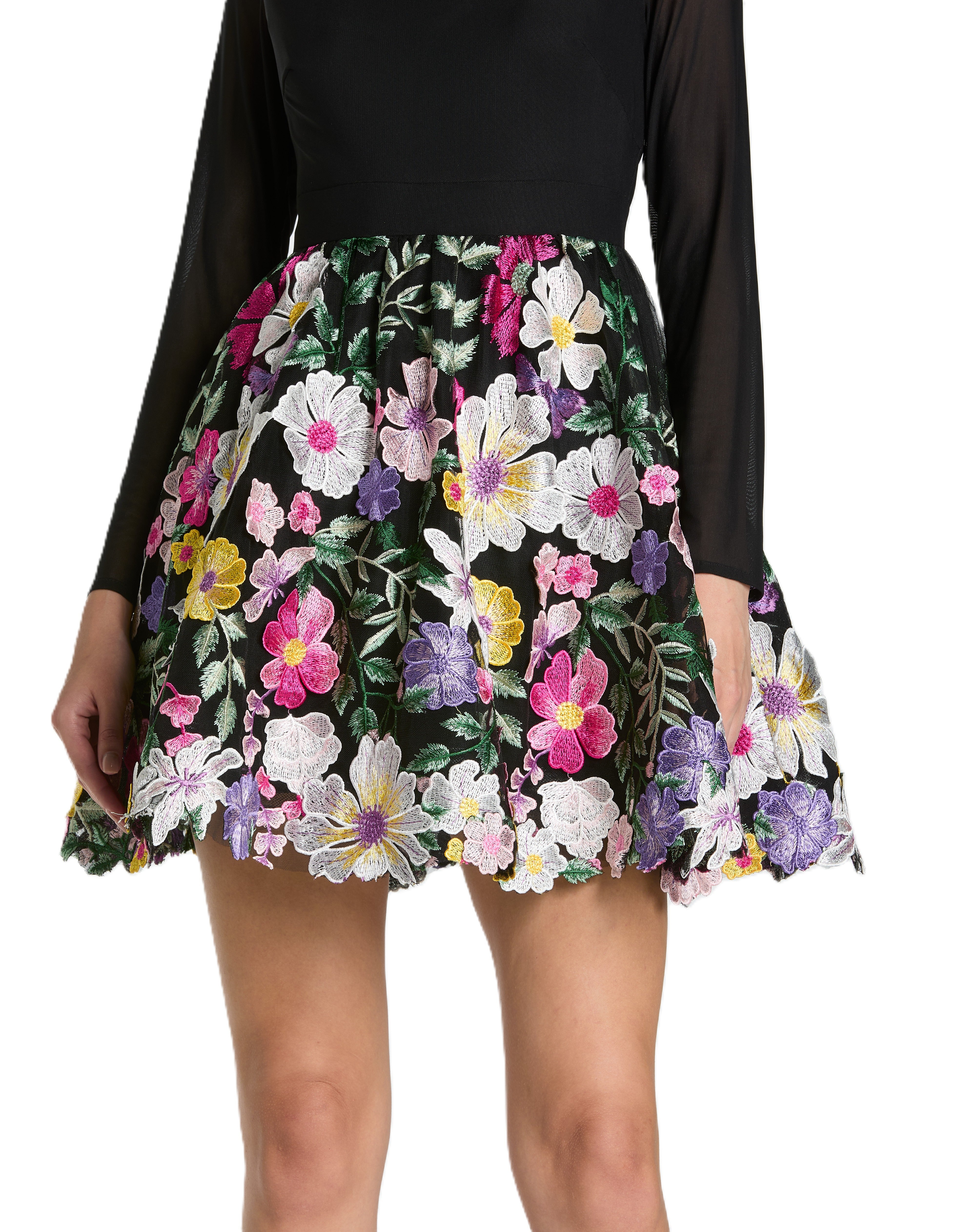Full Sleeve Mini Dress With Floral Detailing
