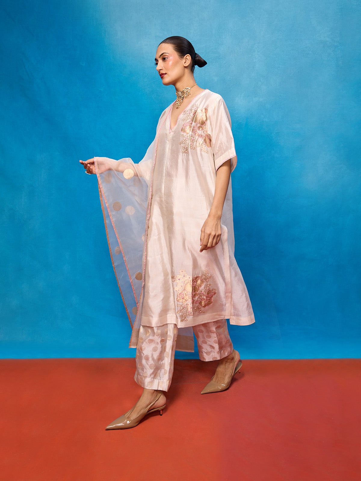 Handwoven Off-white Silk Banarasi Suit Set