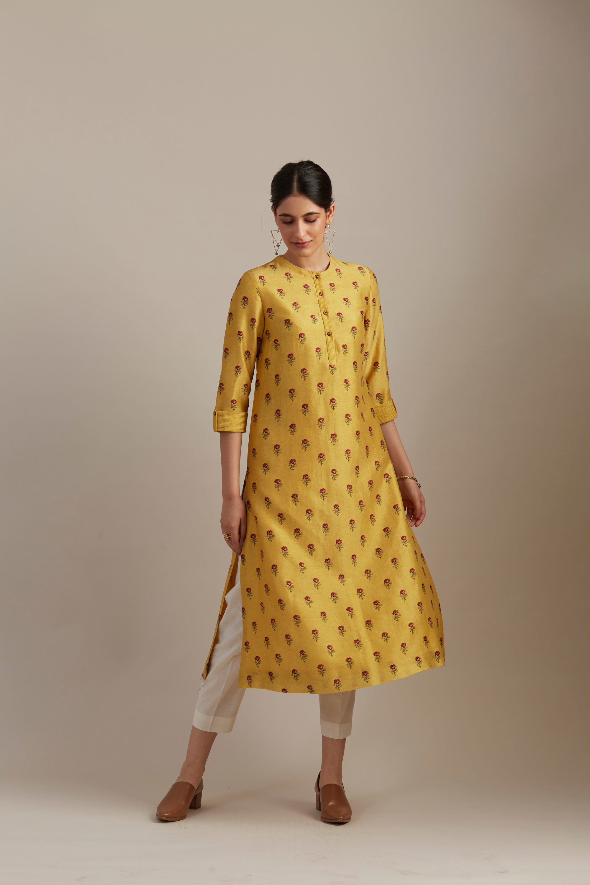 Amber Silk Chanderi Floral Printed Kurta