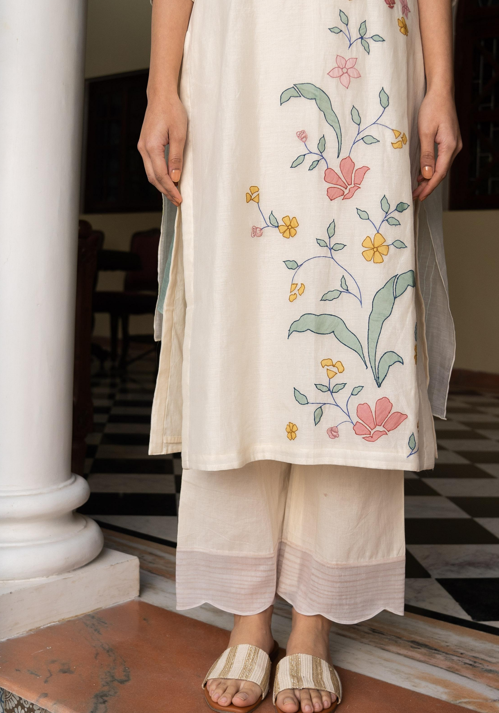 Porcelain and Sage Applique Kurta Set