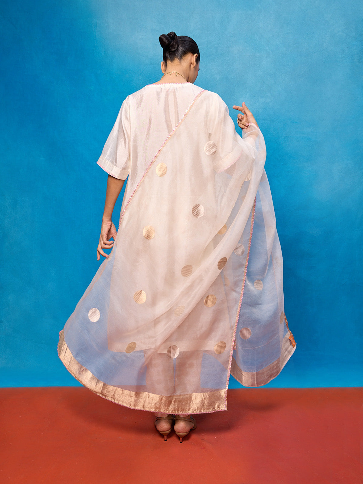 Handwoven Off-white Silk Banarasi Suit Set
