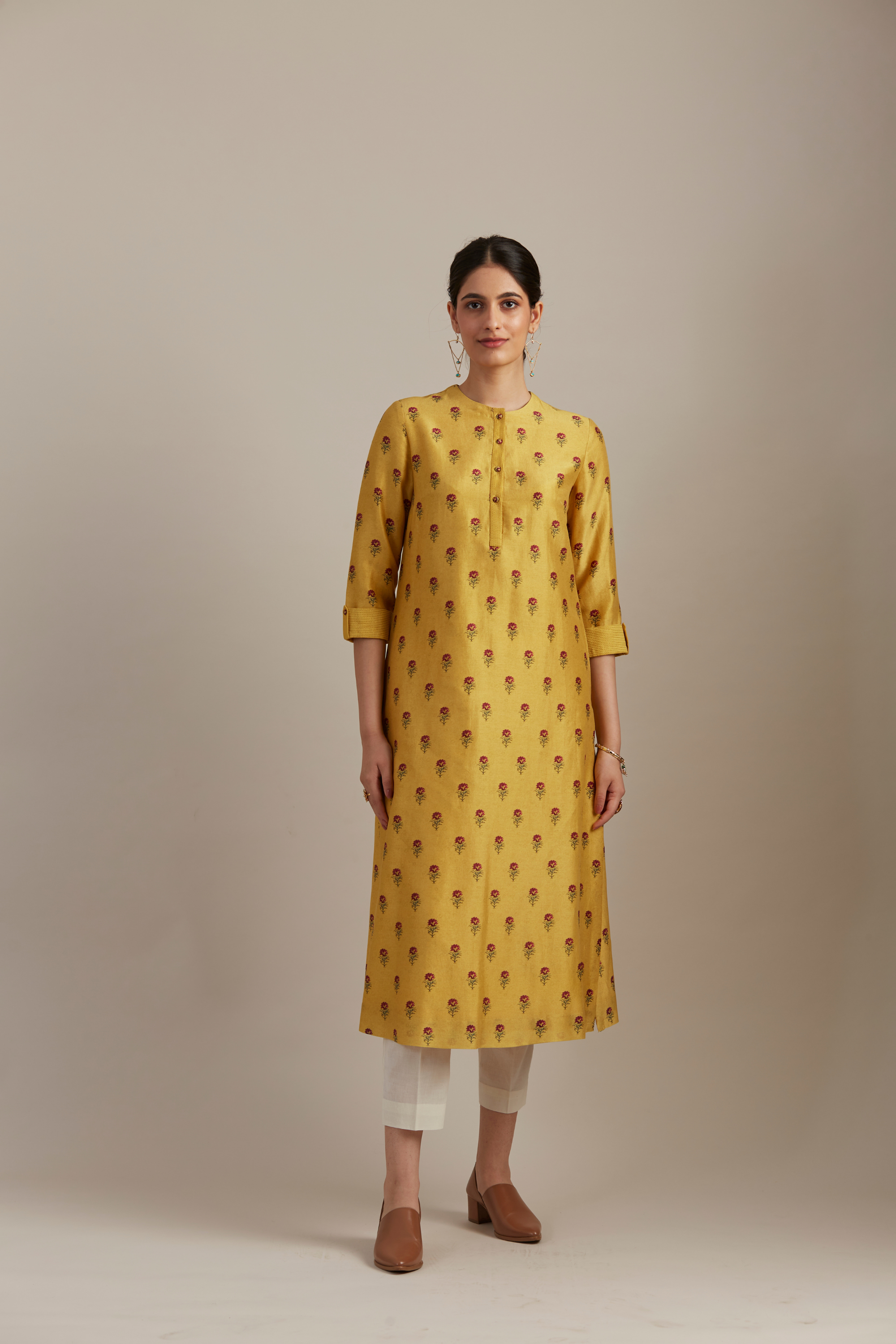 Amber Silk Chanderi Floral Printed Kurta