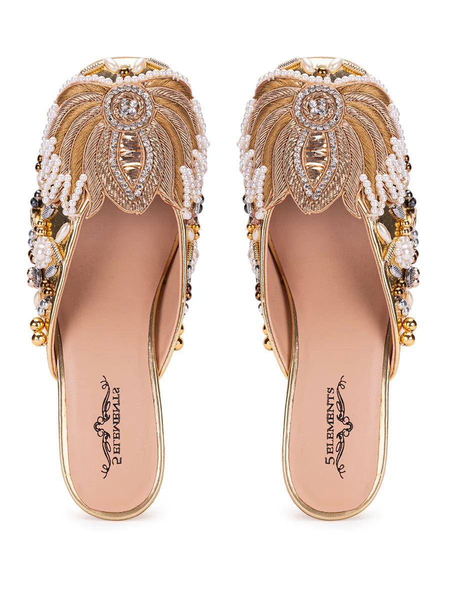 Gold Lotus-Mule Heel