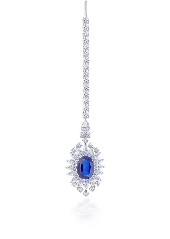 Maang Tika In White Swarovski Zirconia