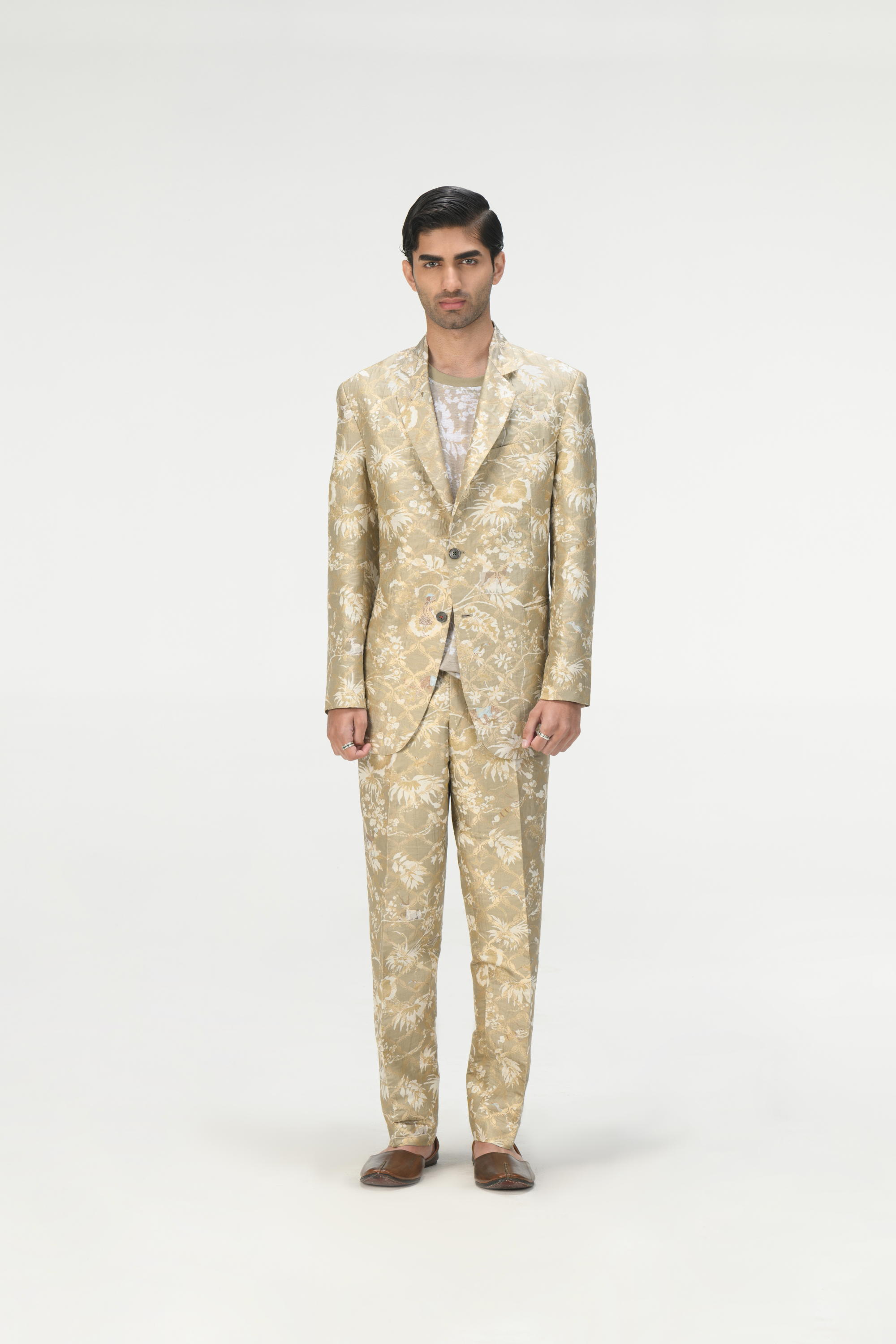 Rainforest Rana Blazer Oyster Grey Silk Brocade
