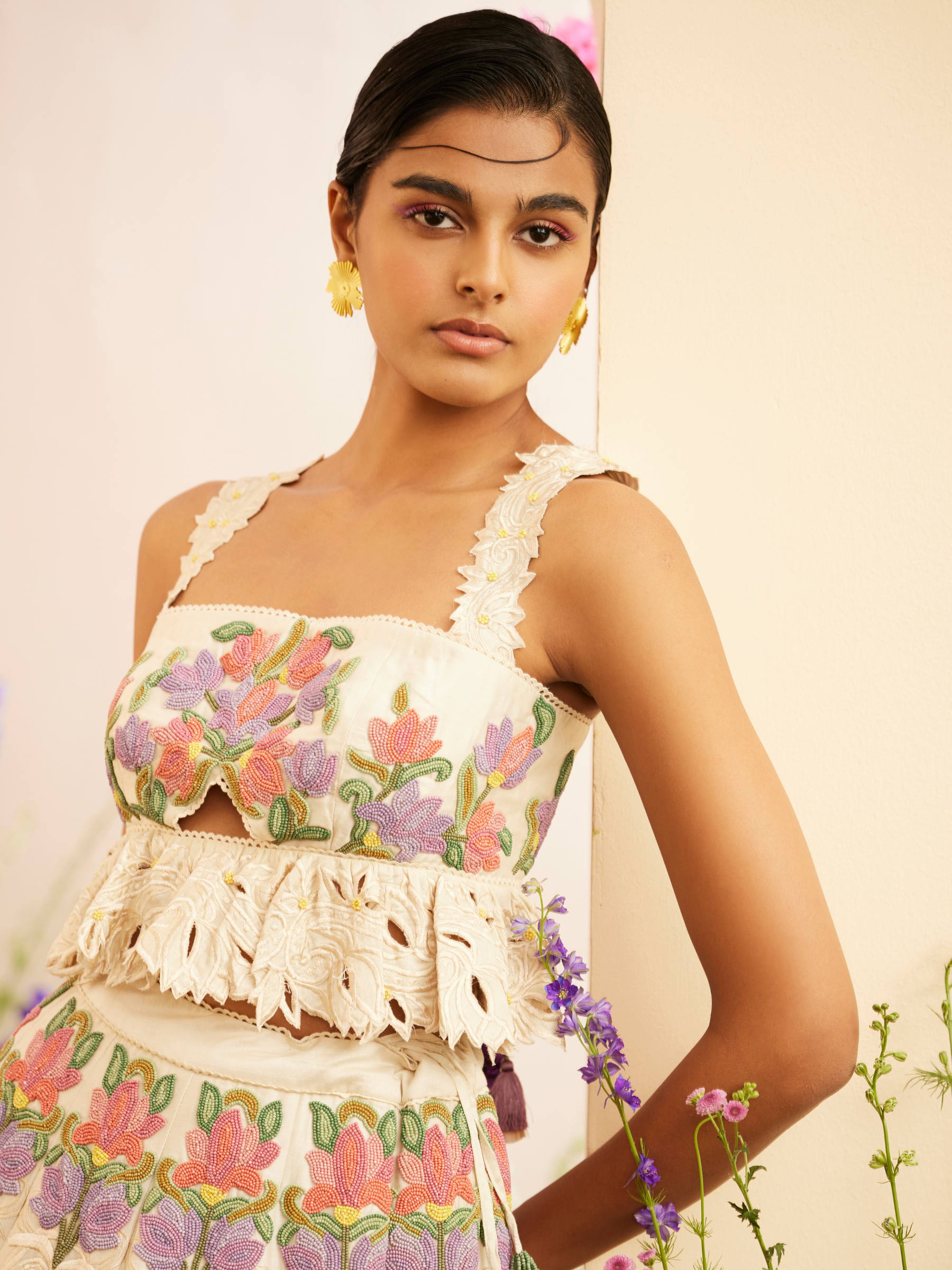 Ivory Floral Beadwork Bustier