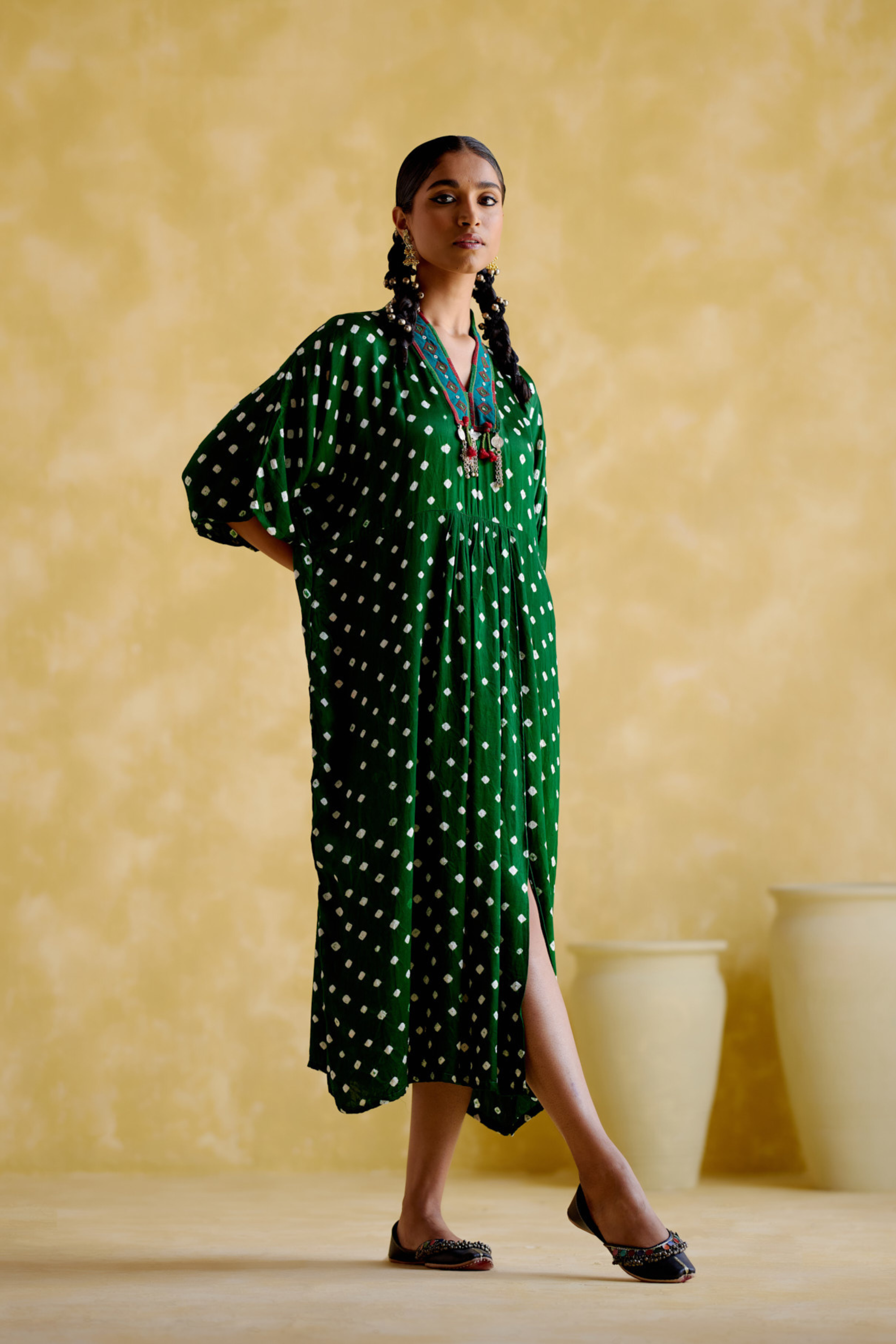 Devadarsana- green handcrafted kaftan