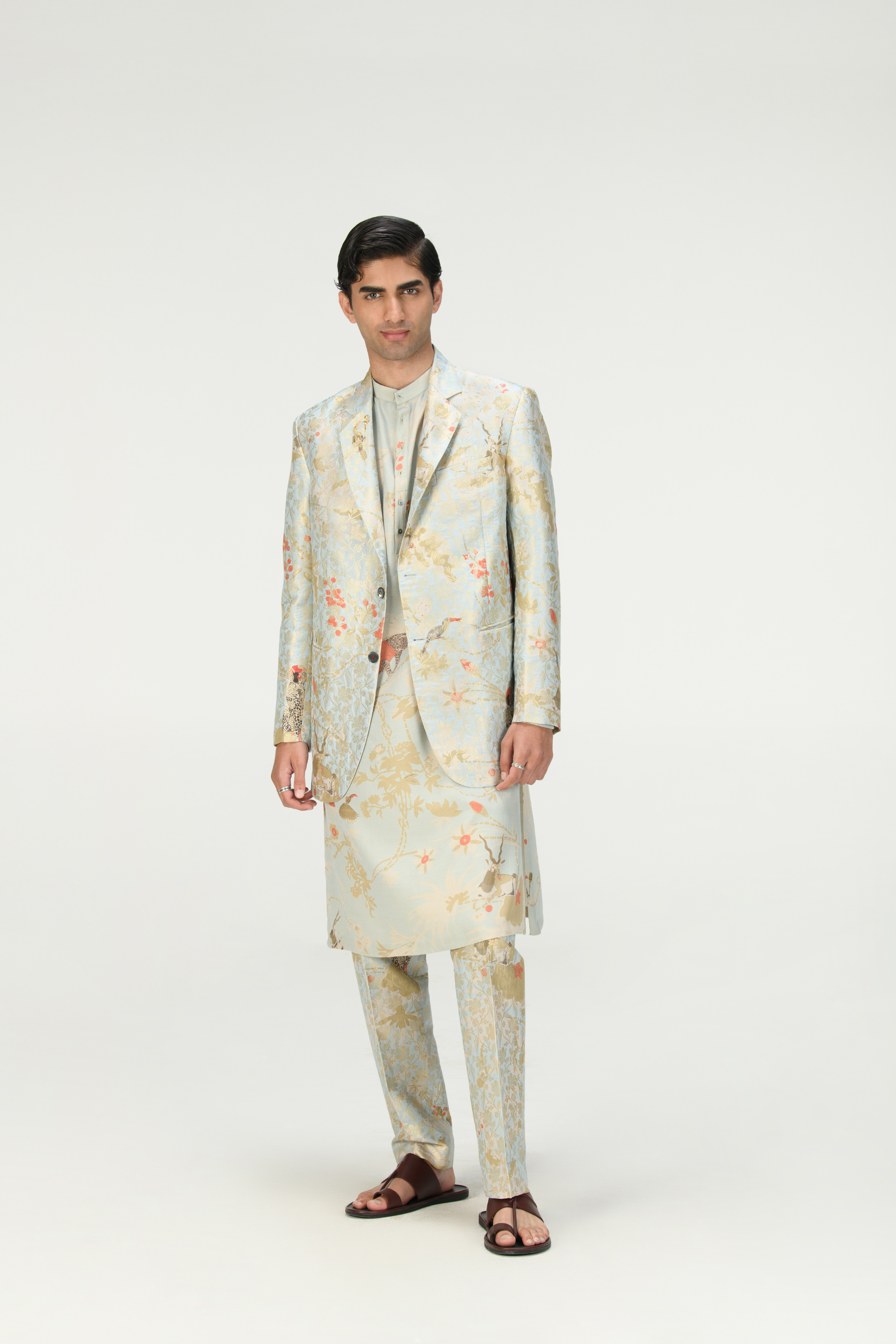 Rainforest Classic Trousers Ice Blue Silk Brocade