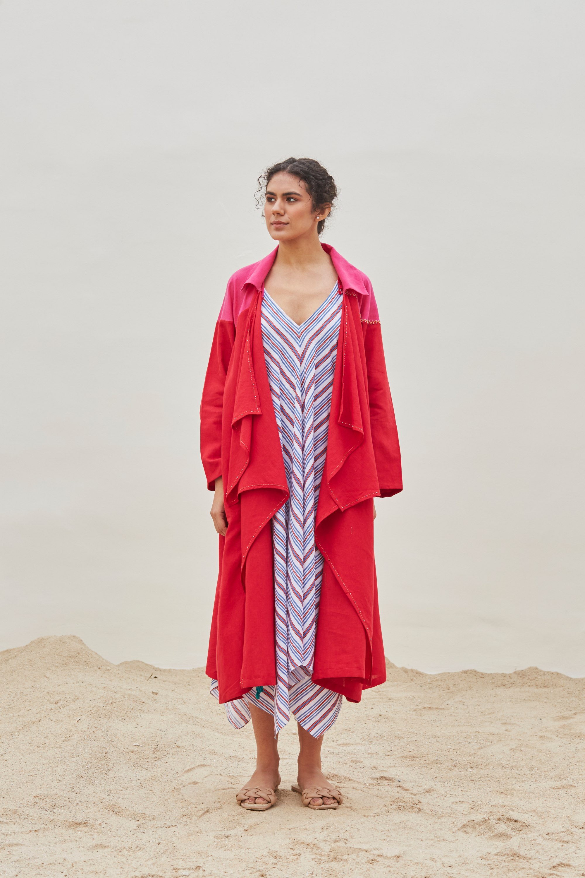 Dual Shaded And  Printed Linen Long jacket