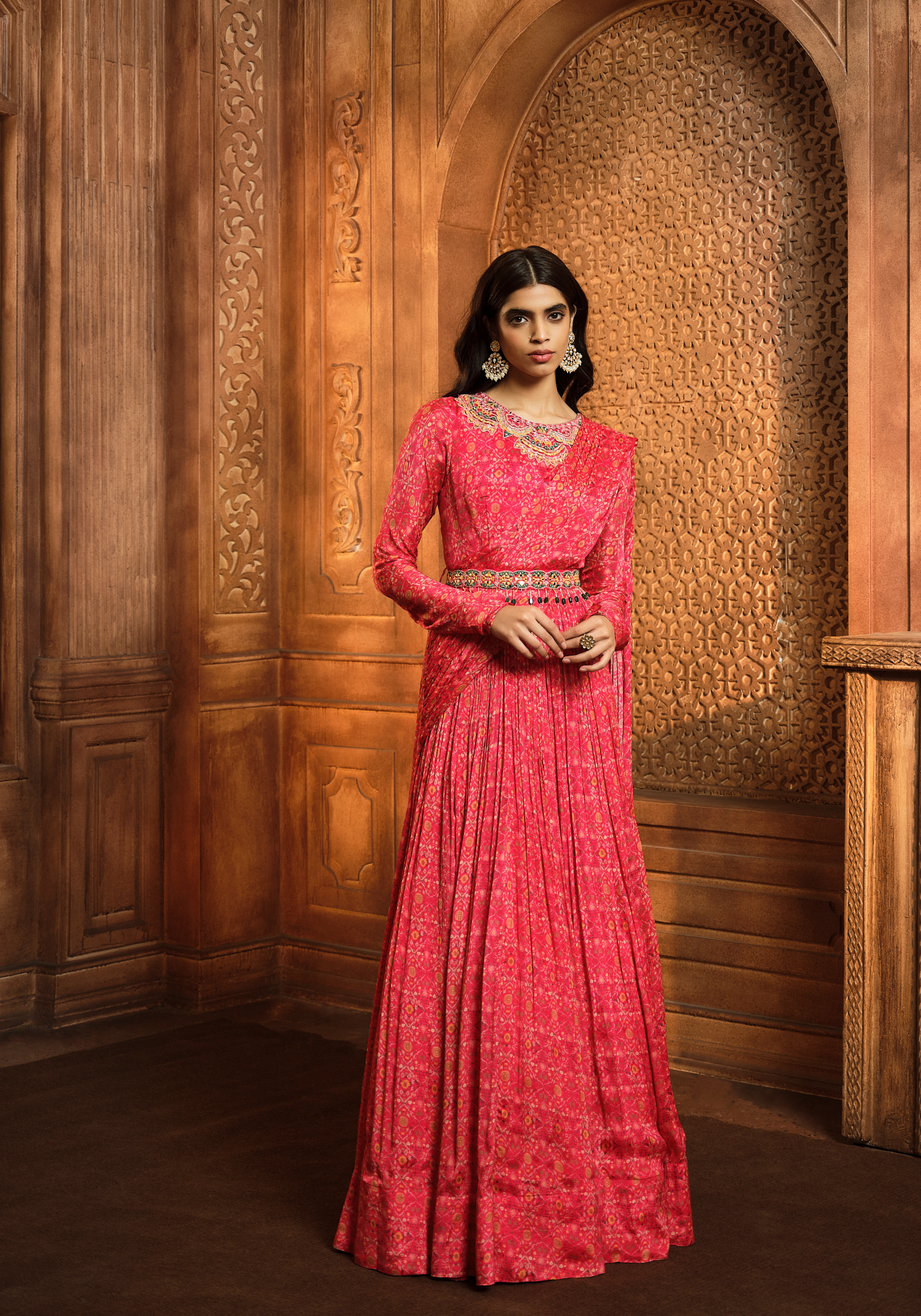 Vermillion Red Draped Anarkali