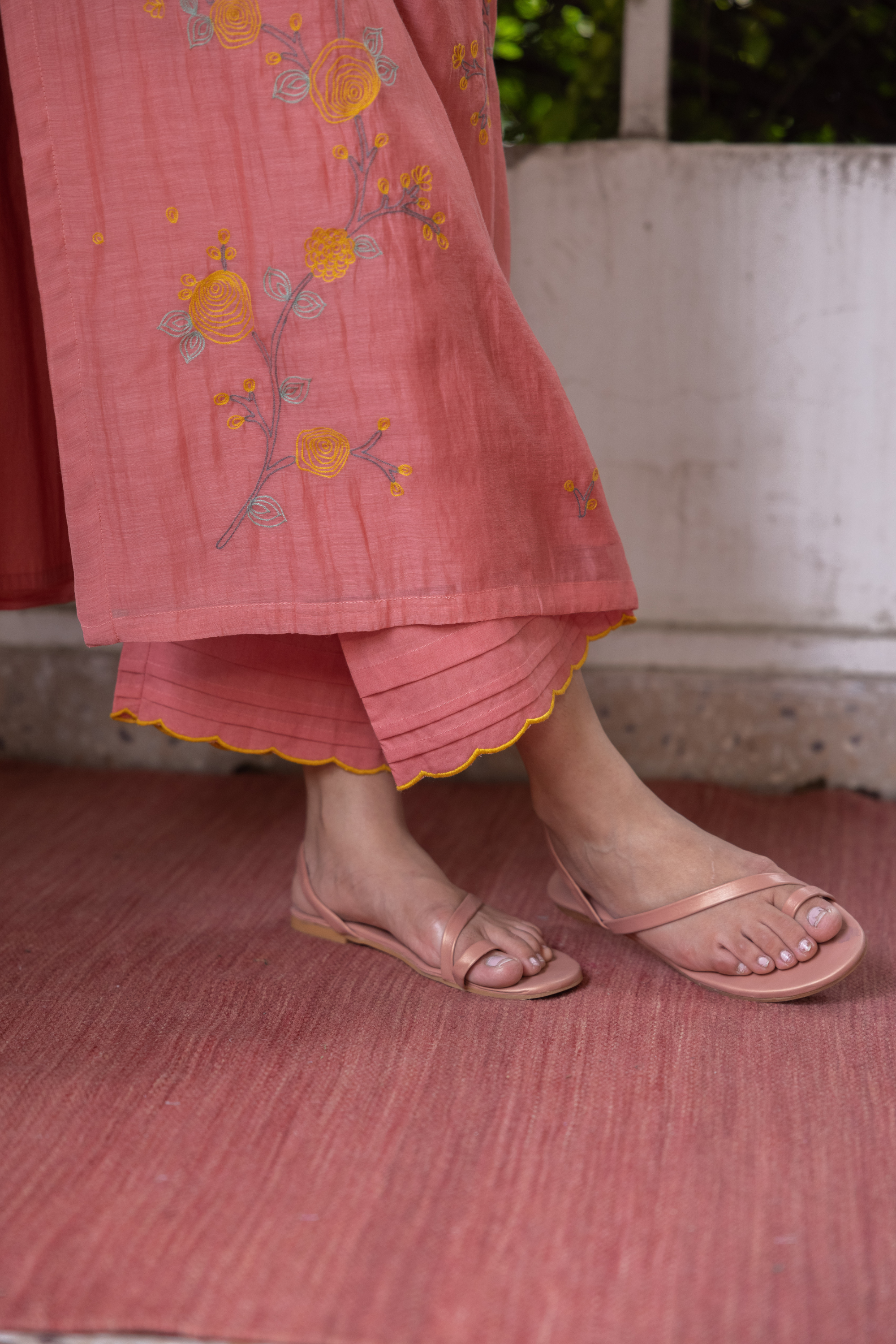 Apricot Thread Work Kurta Set