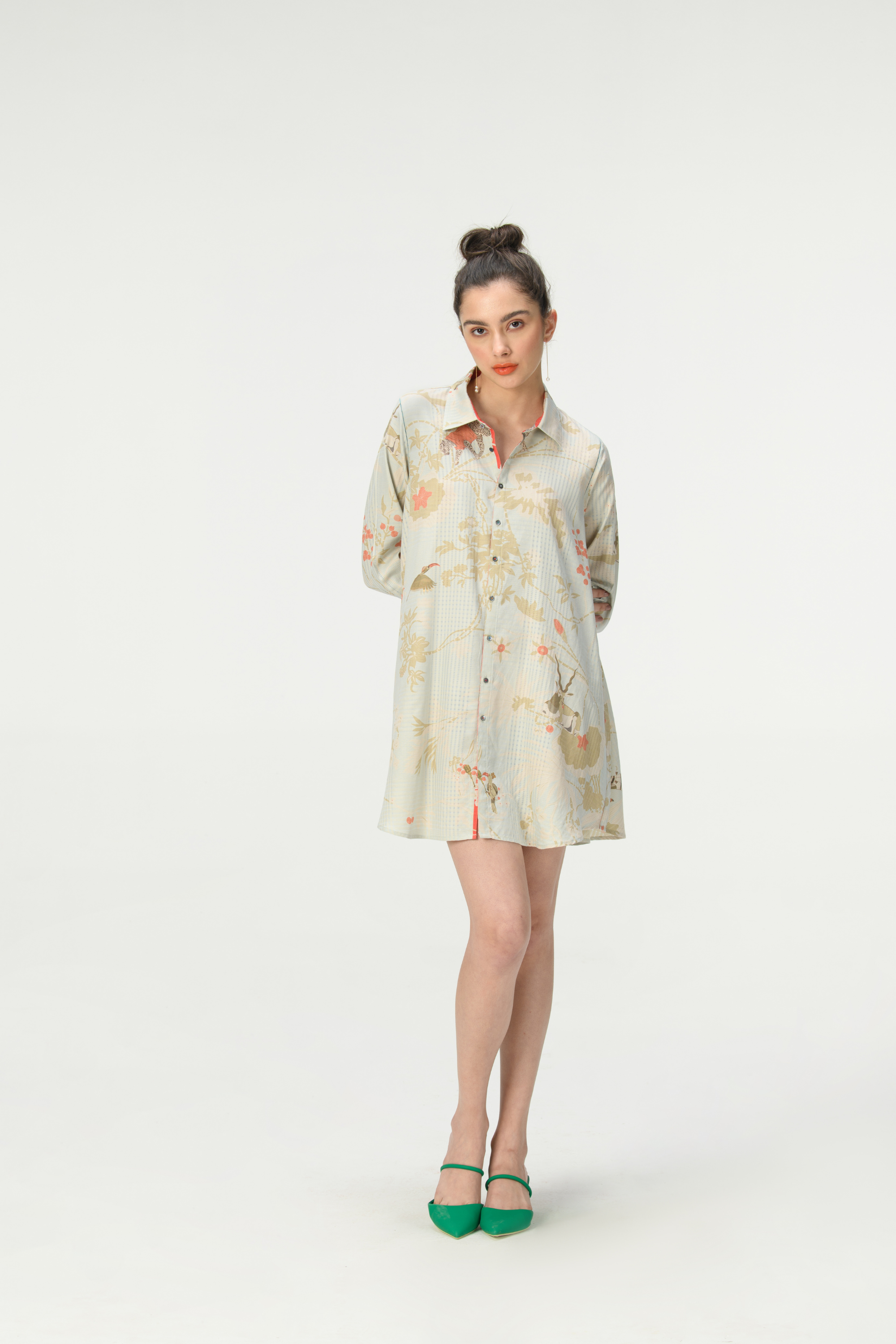 Rainforest Oversized Shirt Ice Blue Cotton Silk Check