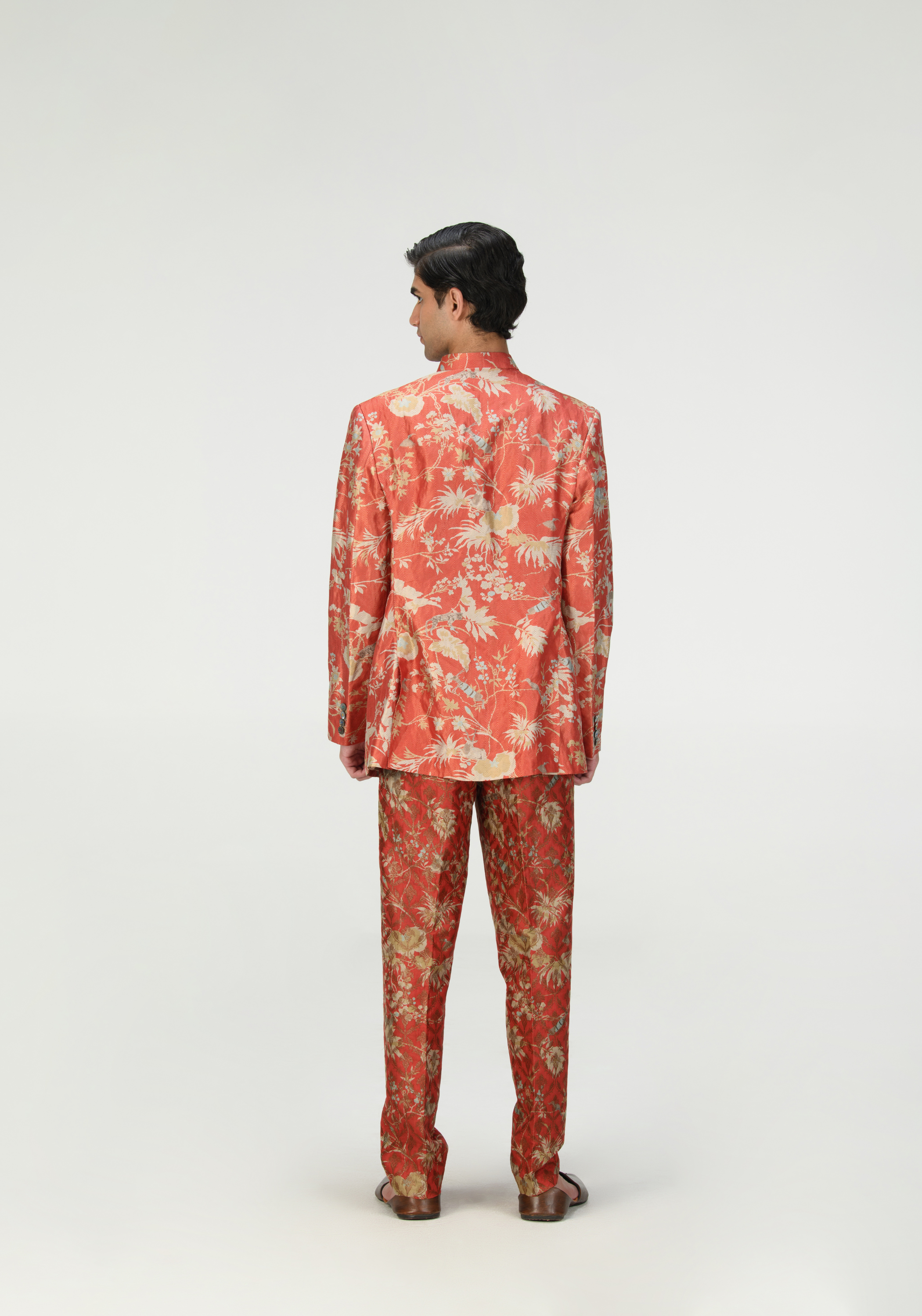Rainforest Bandhgala Red Silk Brocade Zig Zag
