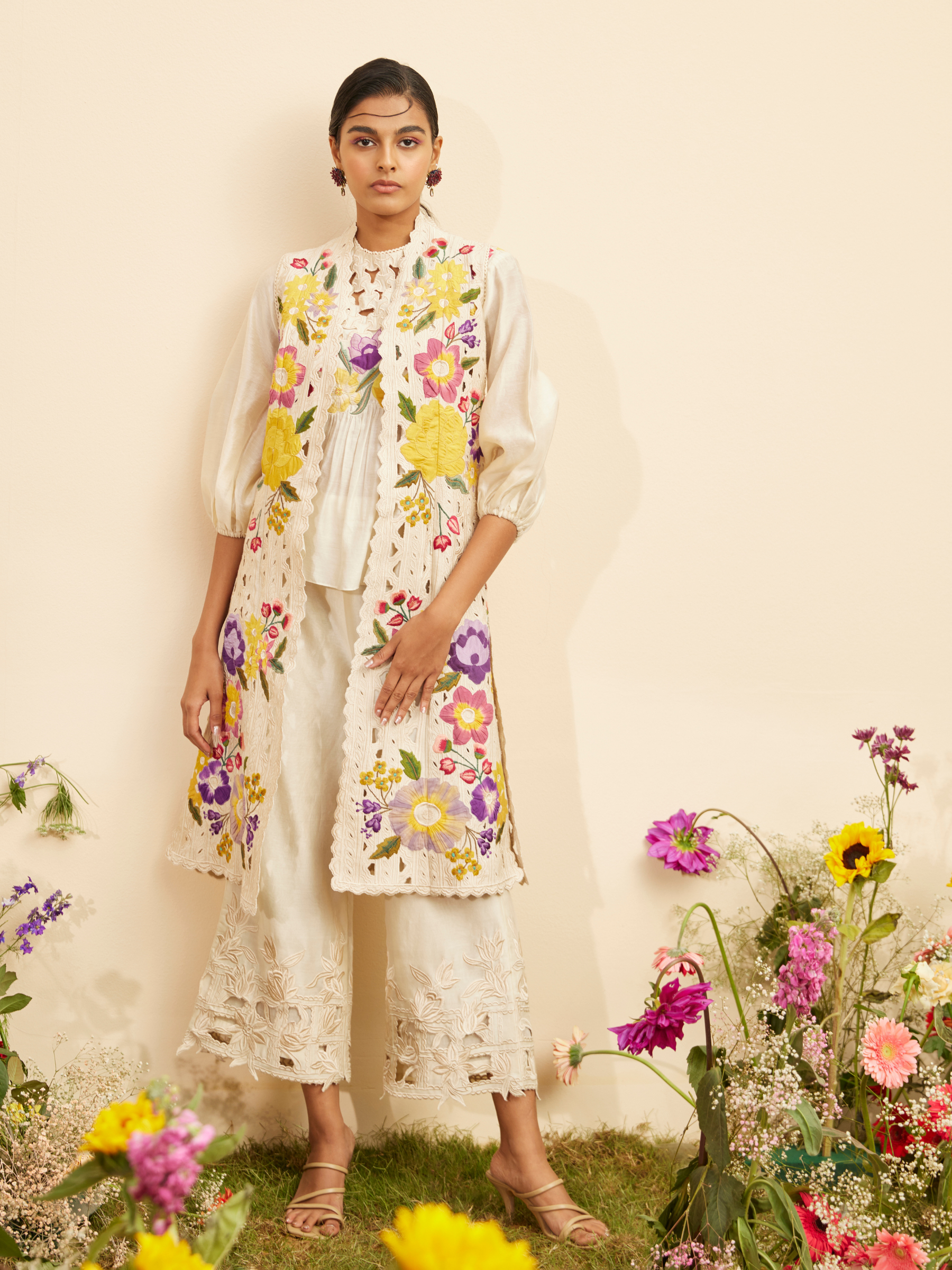 Ivory Kala Cotton Applique & Cutwork Jacket