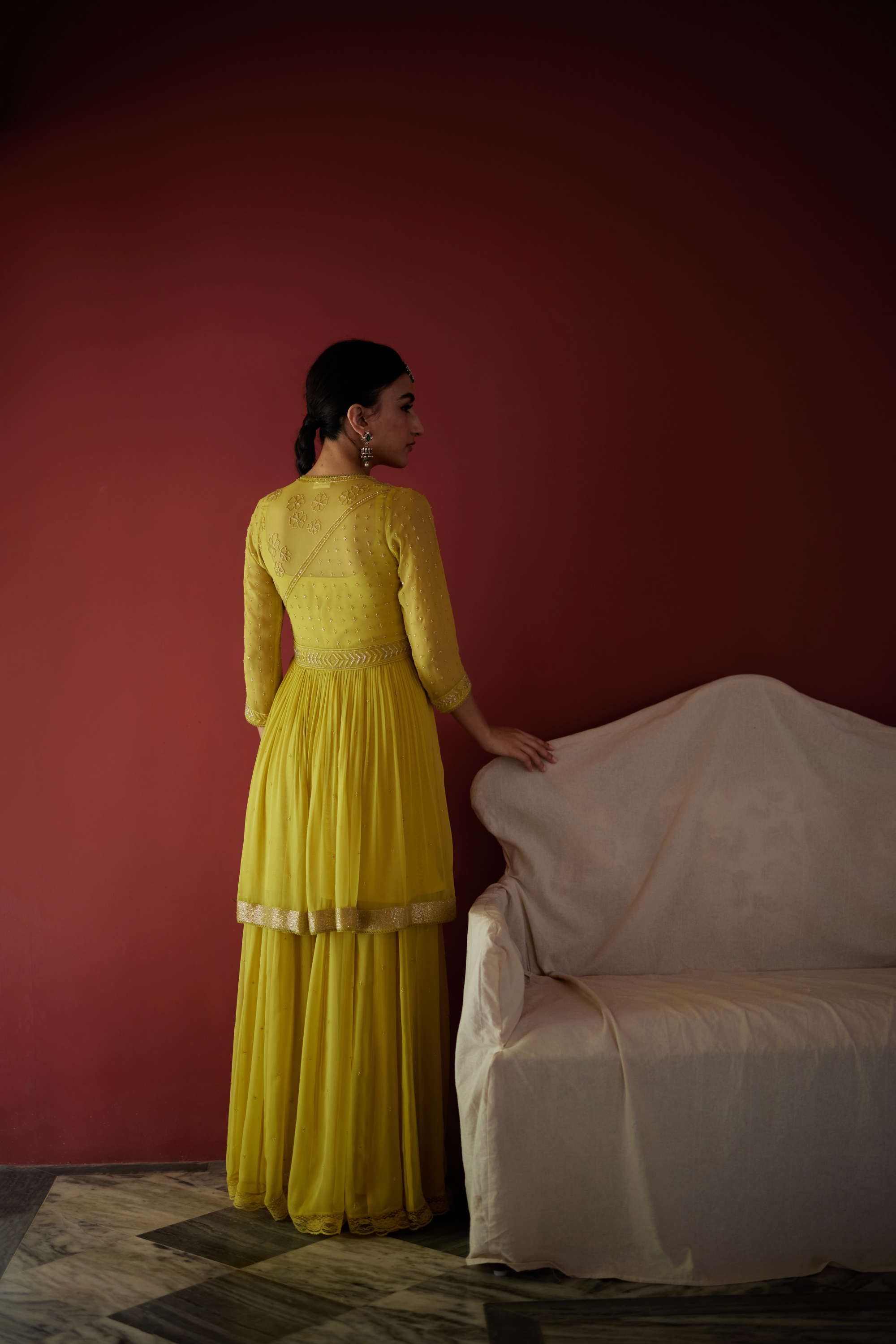 Lime Green Peplum Sharara Set
