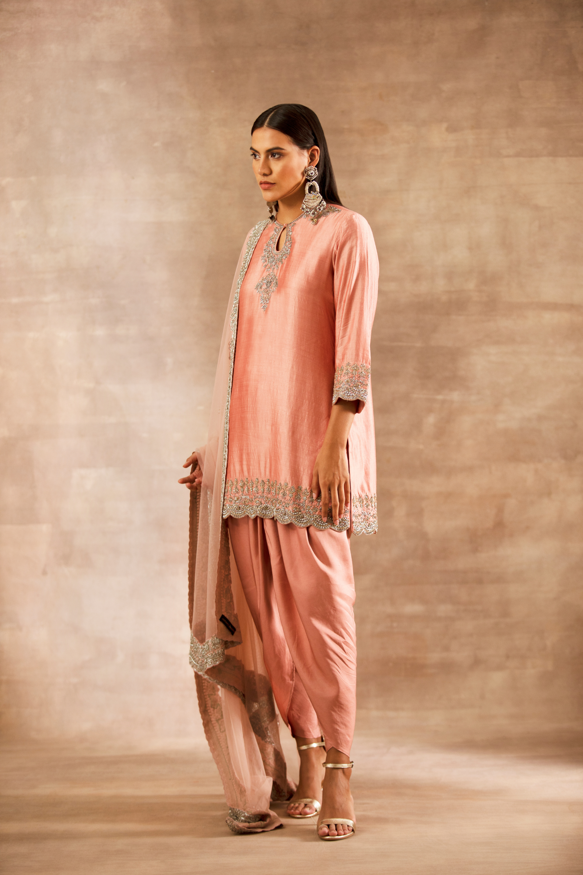 Peach Embroidered Tunic Set