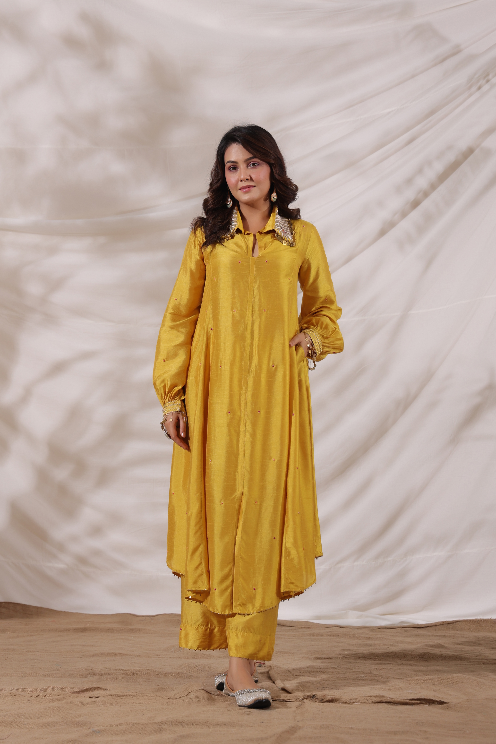 Pankh Shirt Style Embroidered Kurta Set