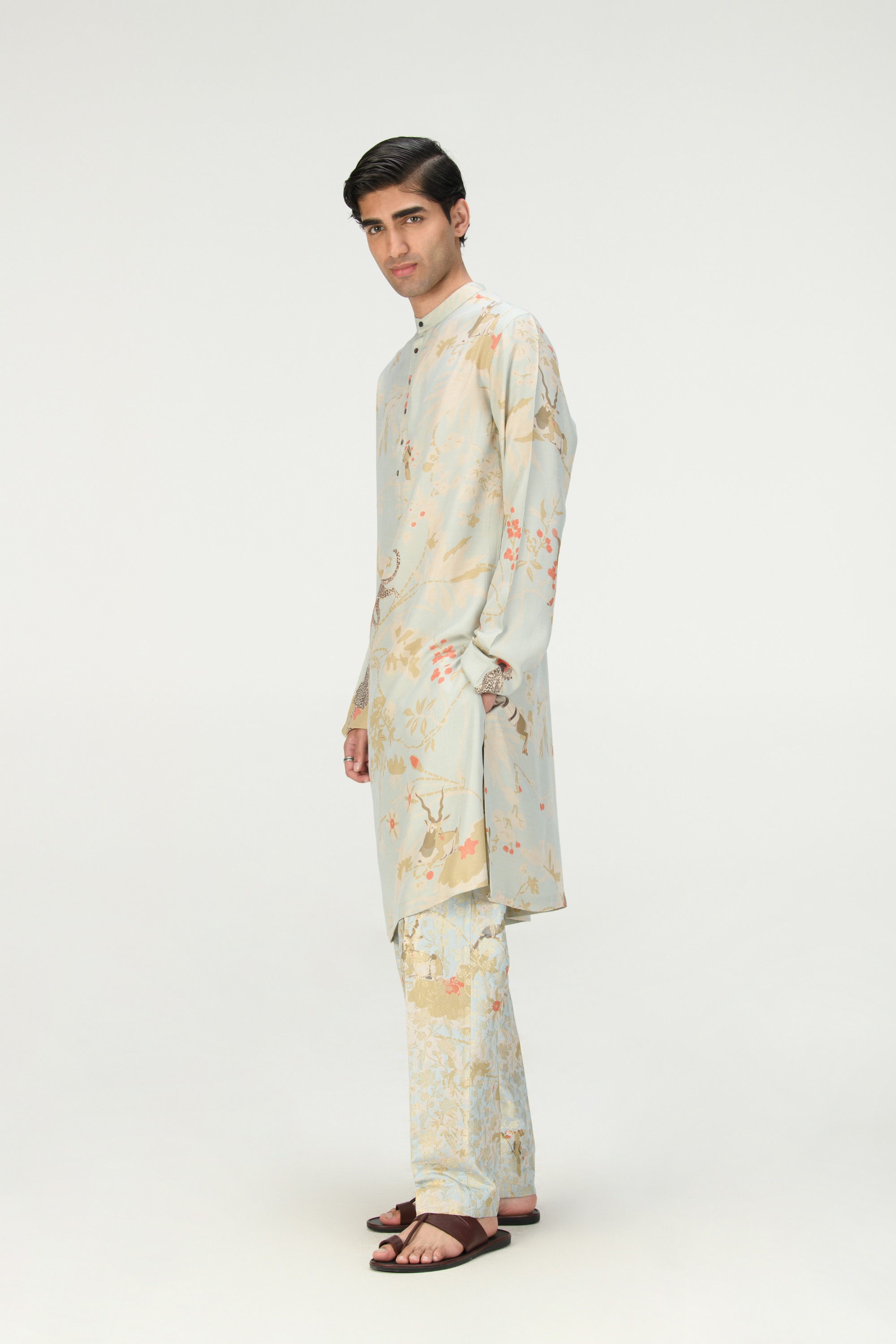 Rainforest Classic Trousers Ice Blue Silk Brocade