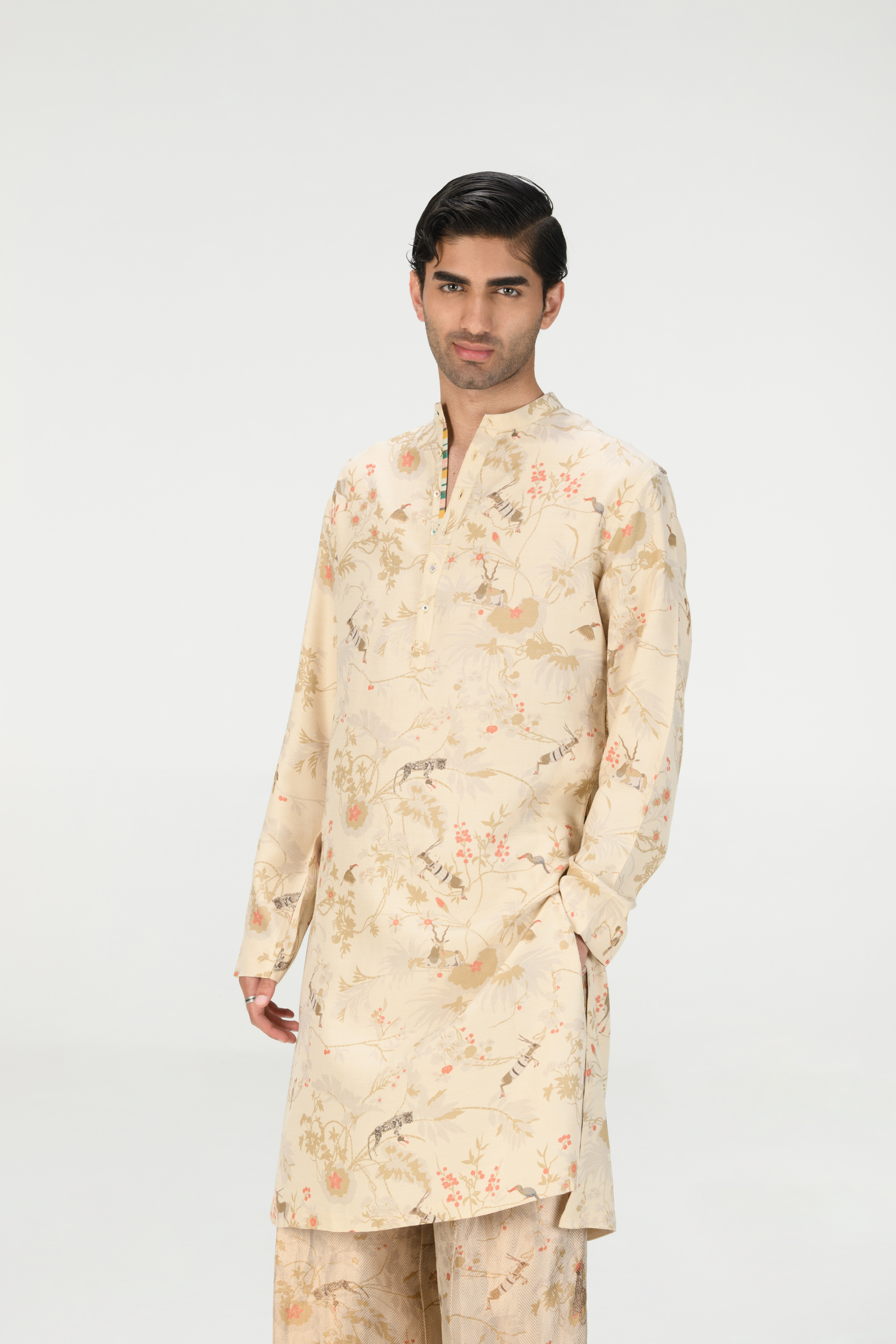 Rainforest Bade Miyan Kurta Ivory Muga Satin Silk