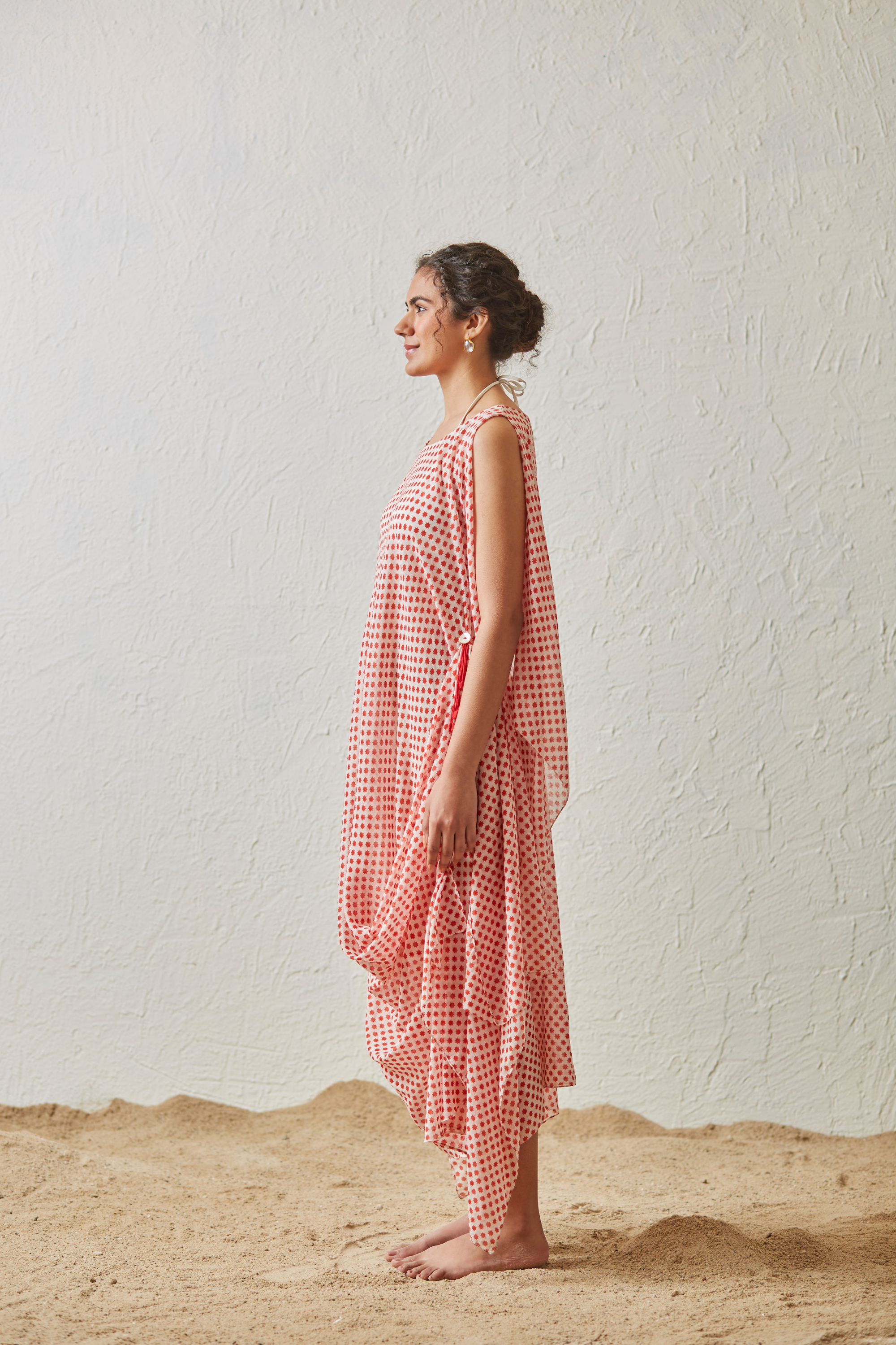 Printed Long Draped Dress