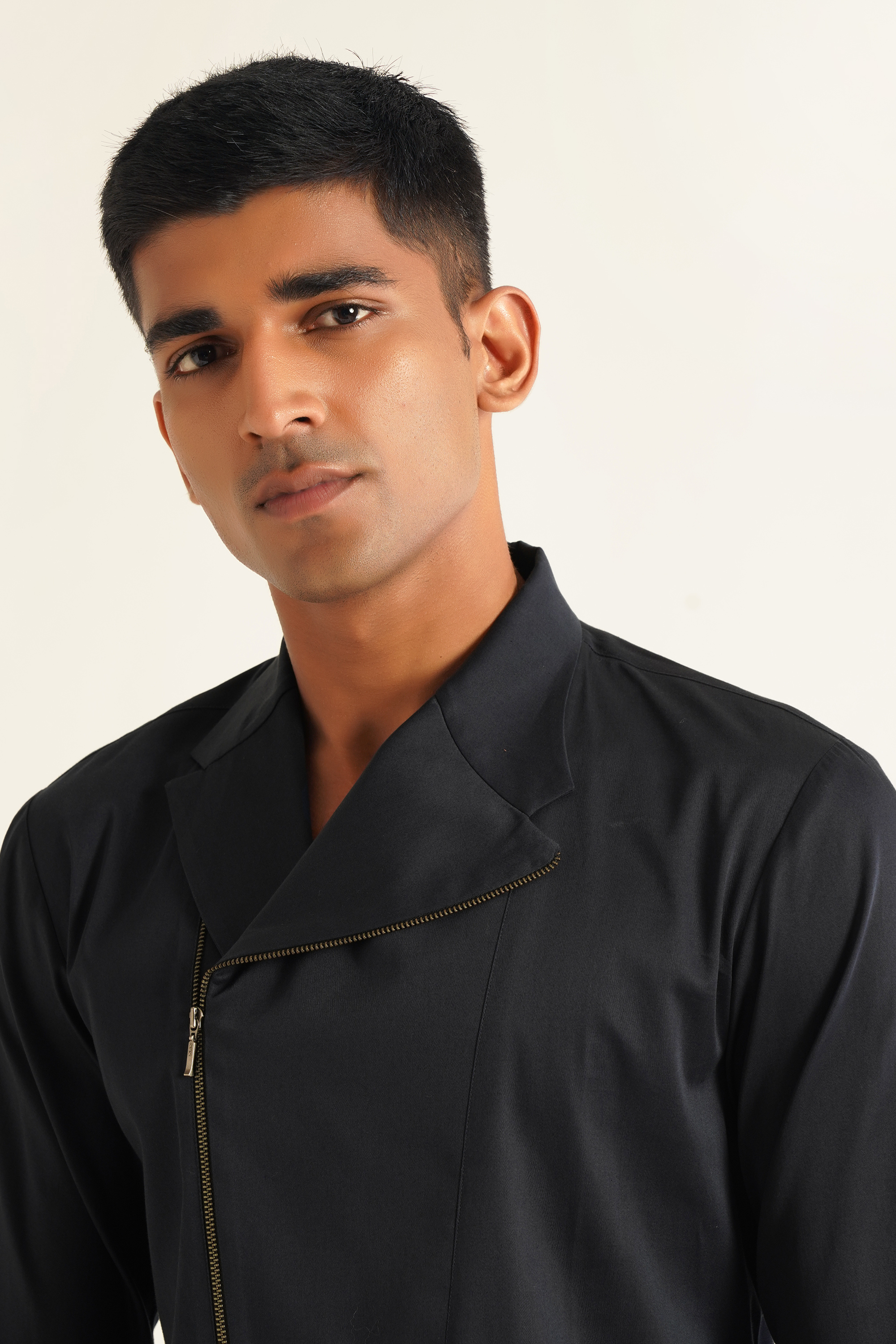 Zipper Lapel Kurta Shirt