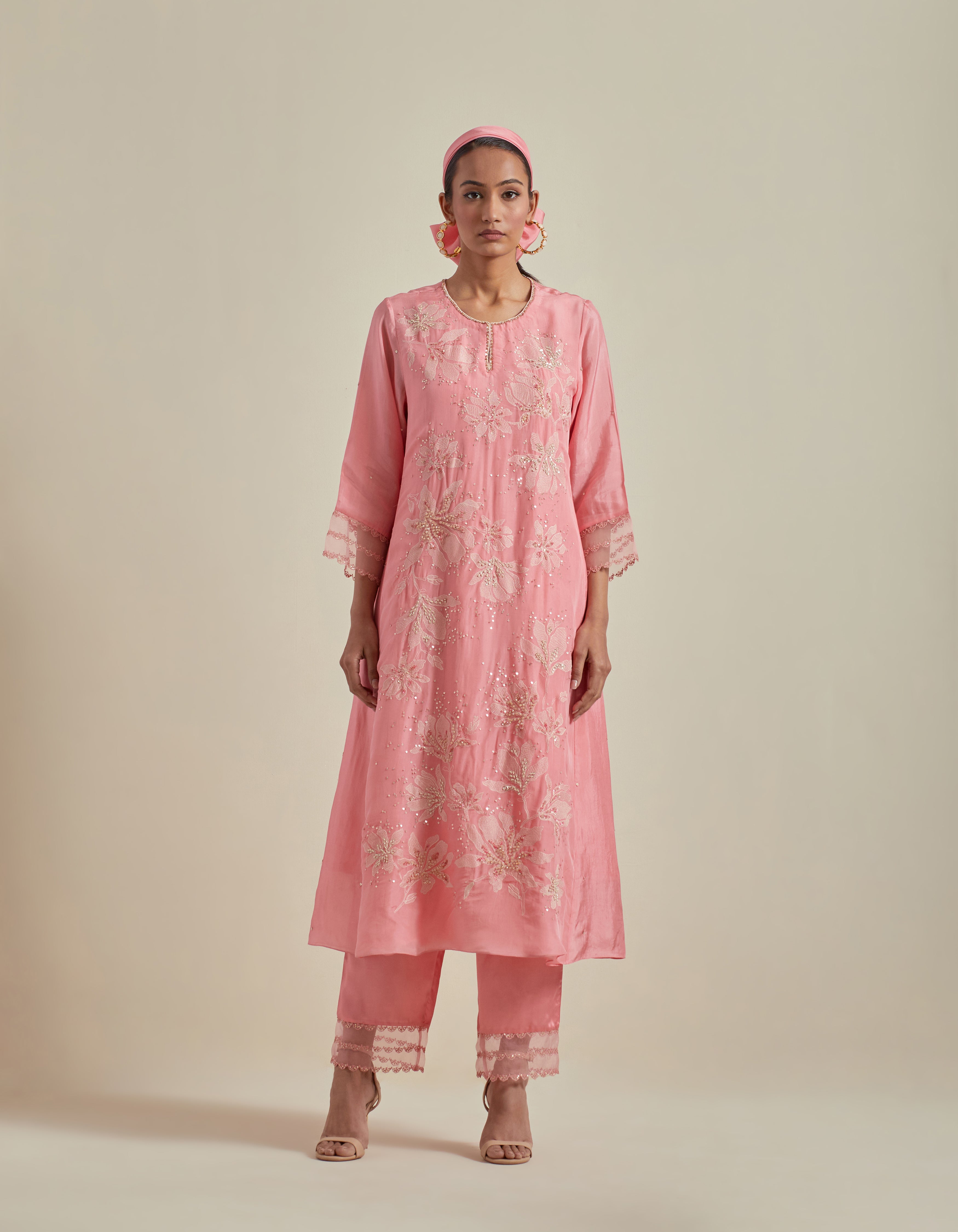 Pink Paneled A Line Kurta Set