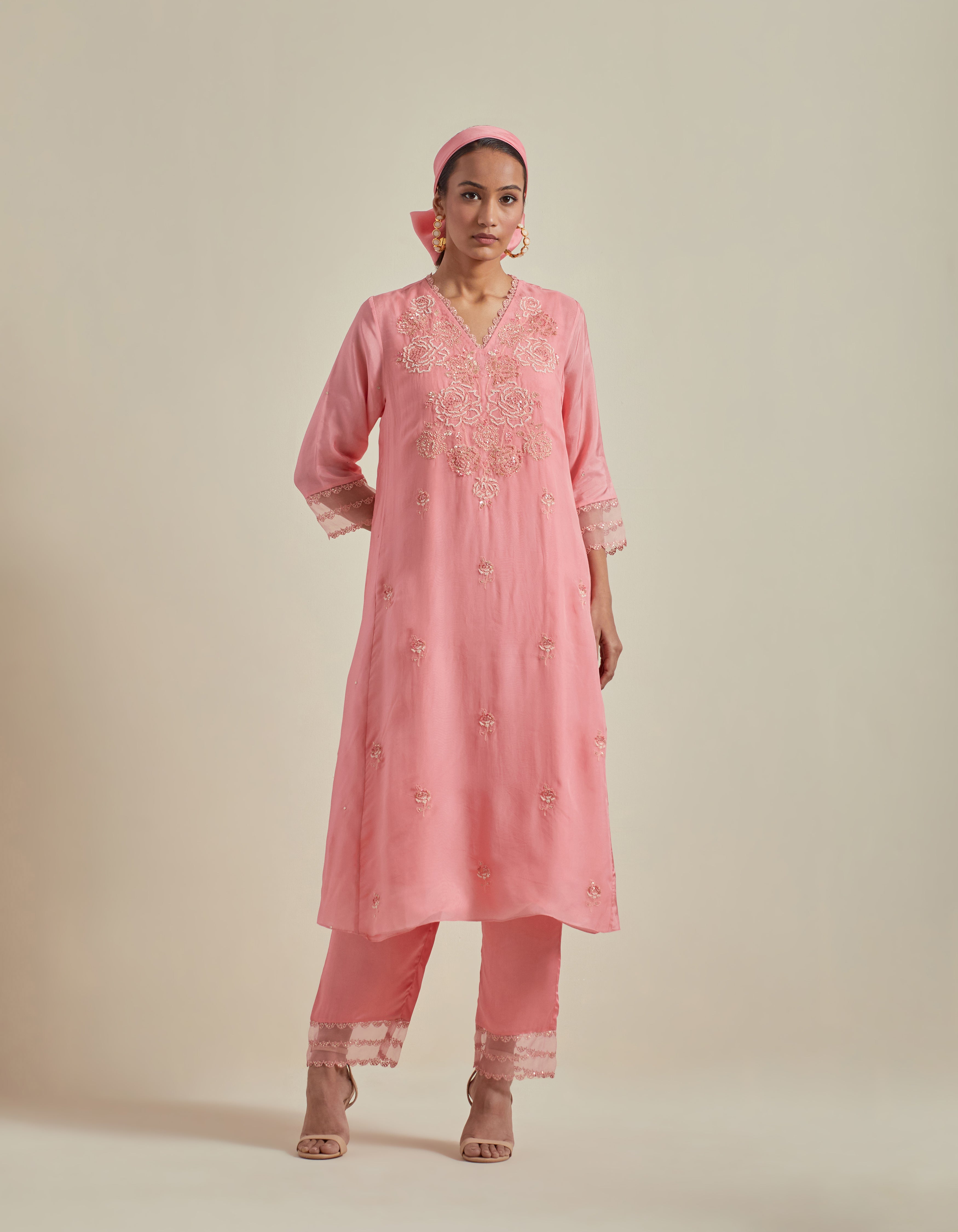 Pink A Line Kurta Set