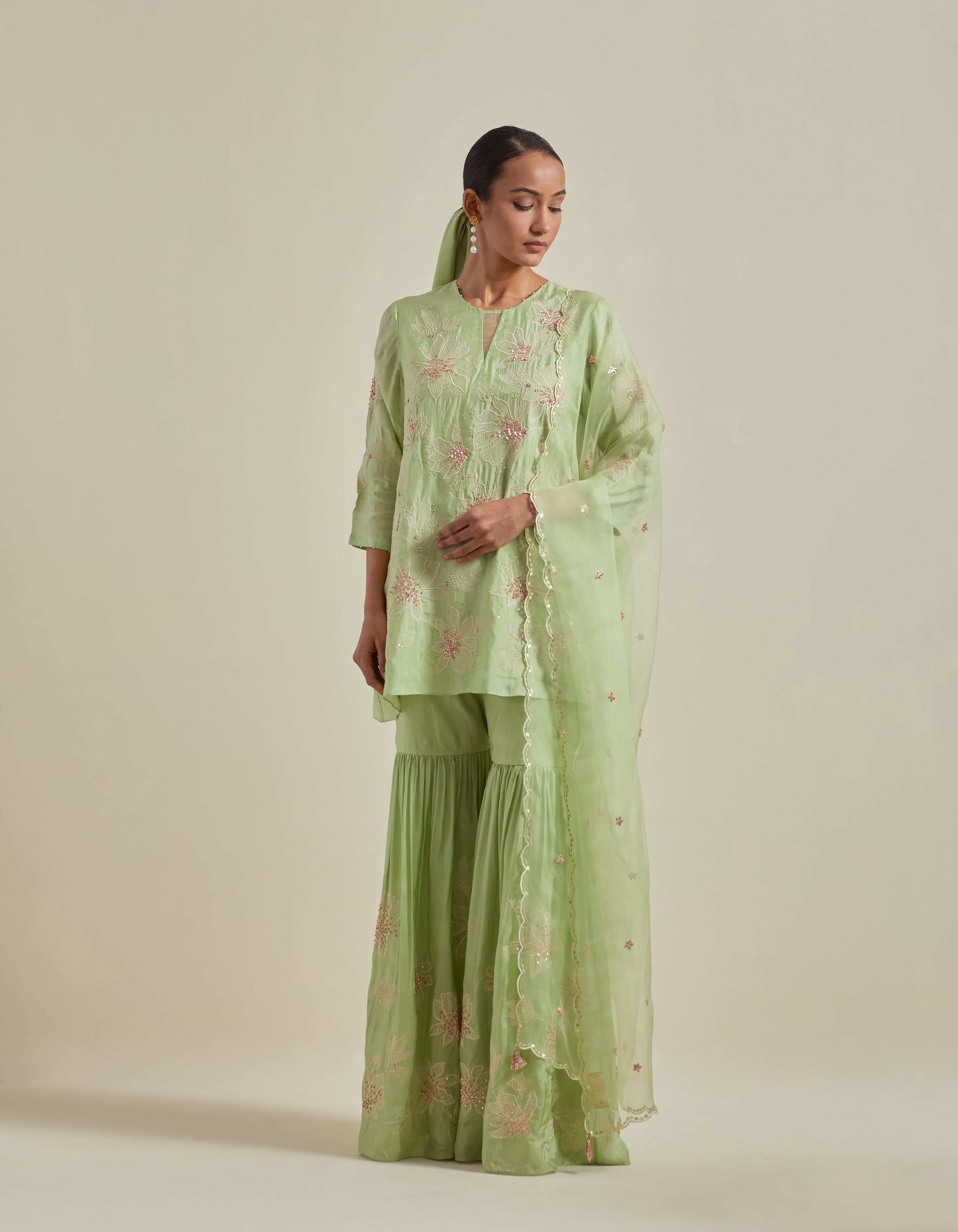 Green Organza Dupatta