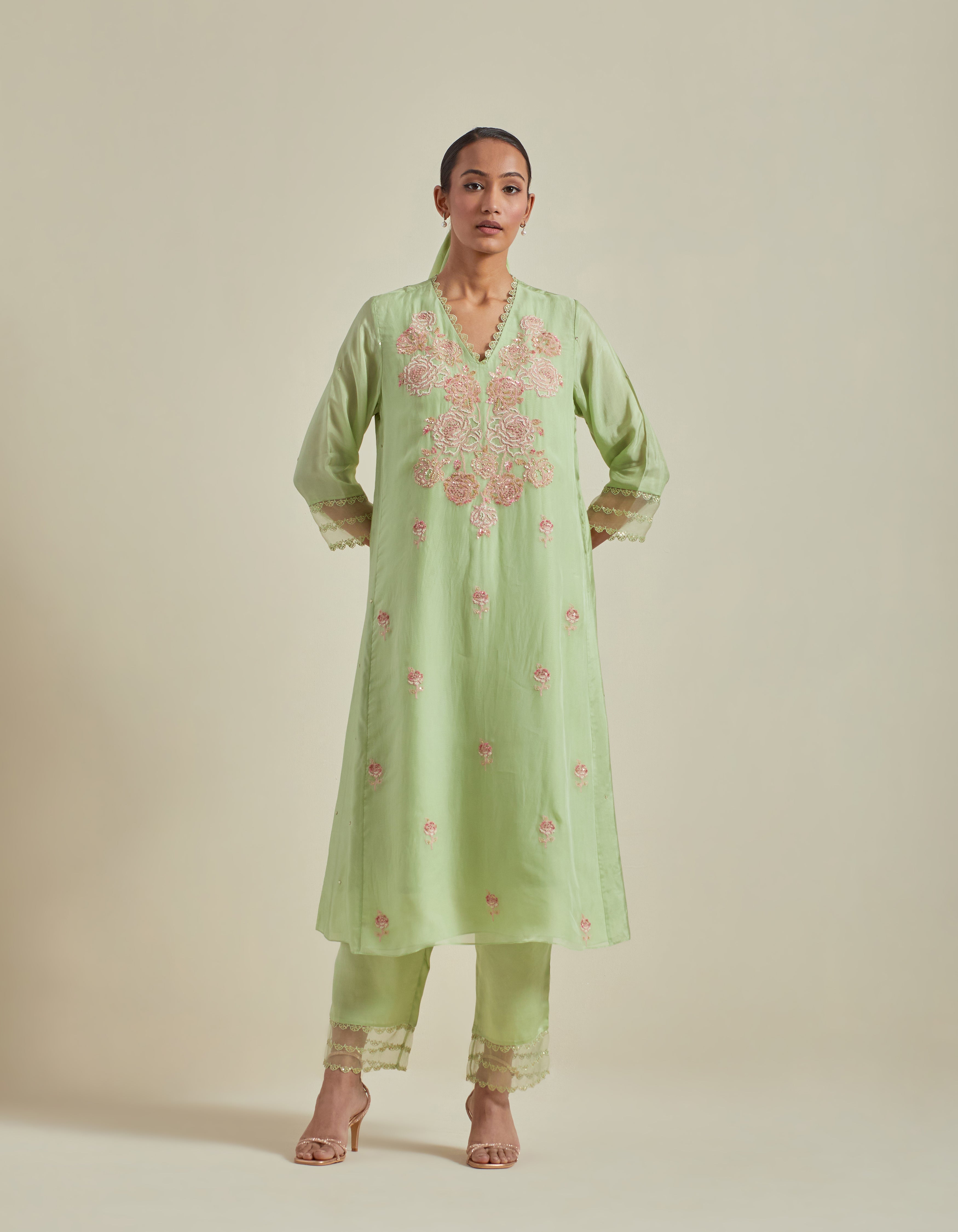 Green A Line Kurta Set