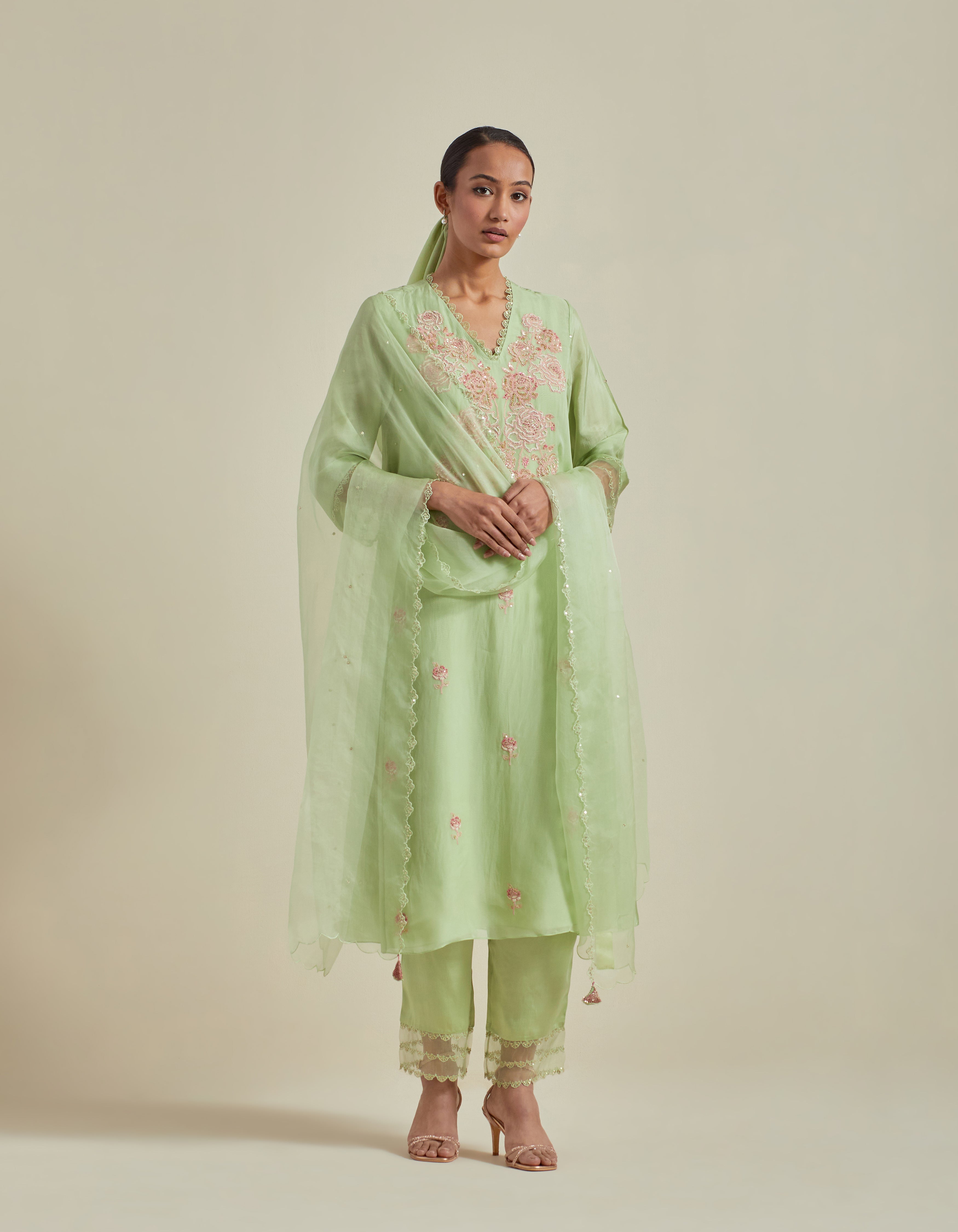 Green Organza Dupatta