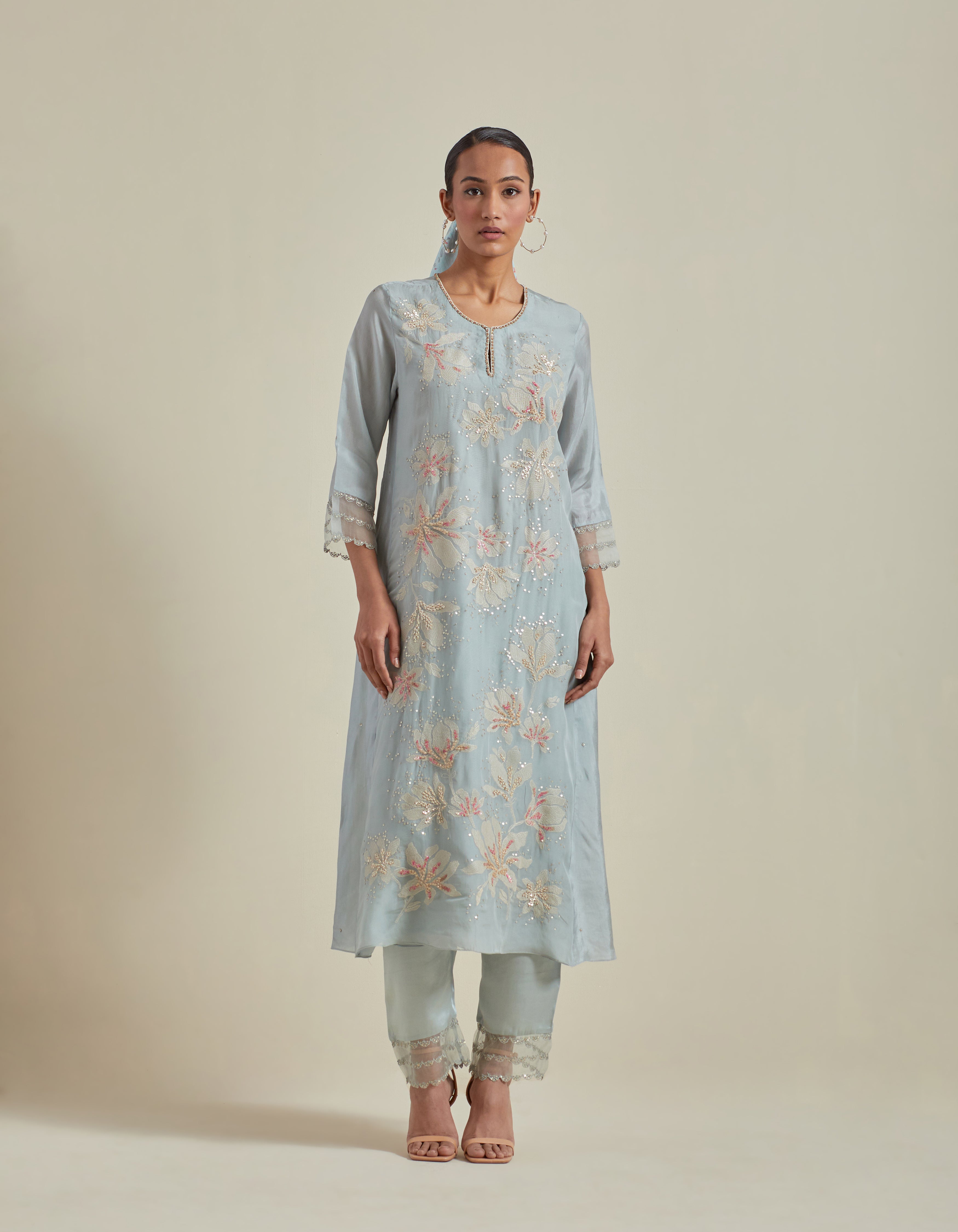 Blue Paneled A Line Kurta Set