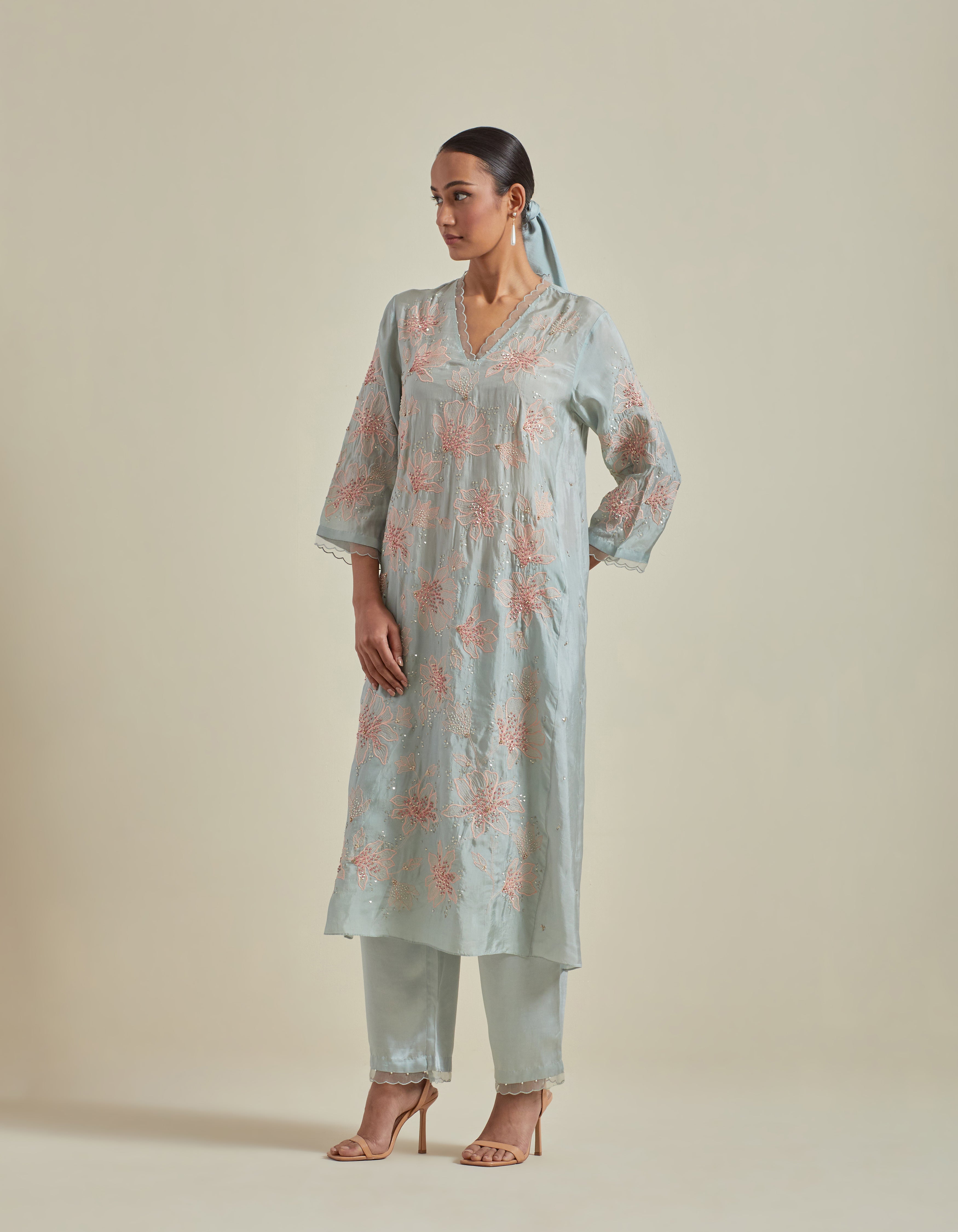 Blue Straight Cut Kurta Set