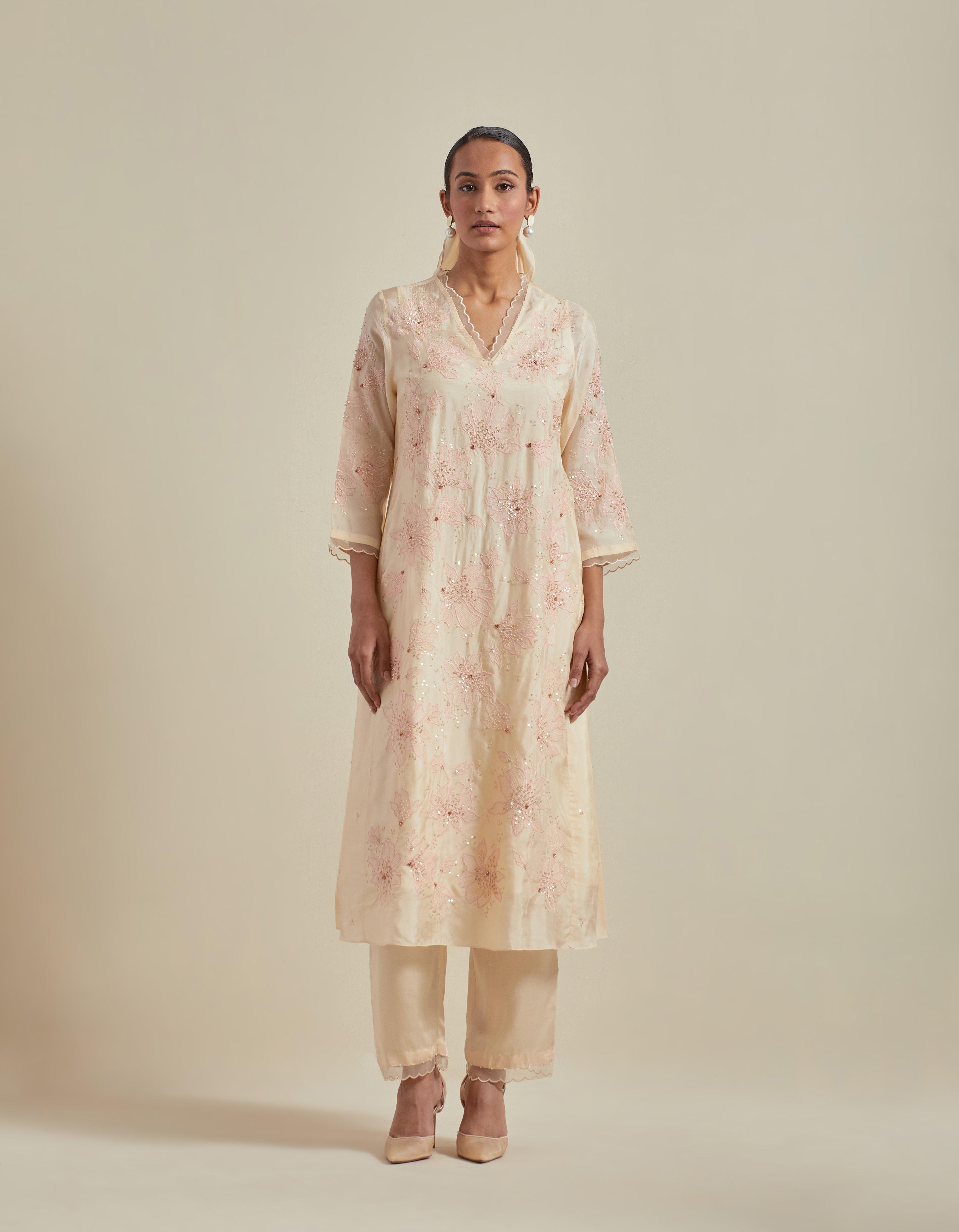 Off White Straight Cut Kurta Set