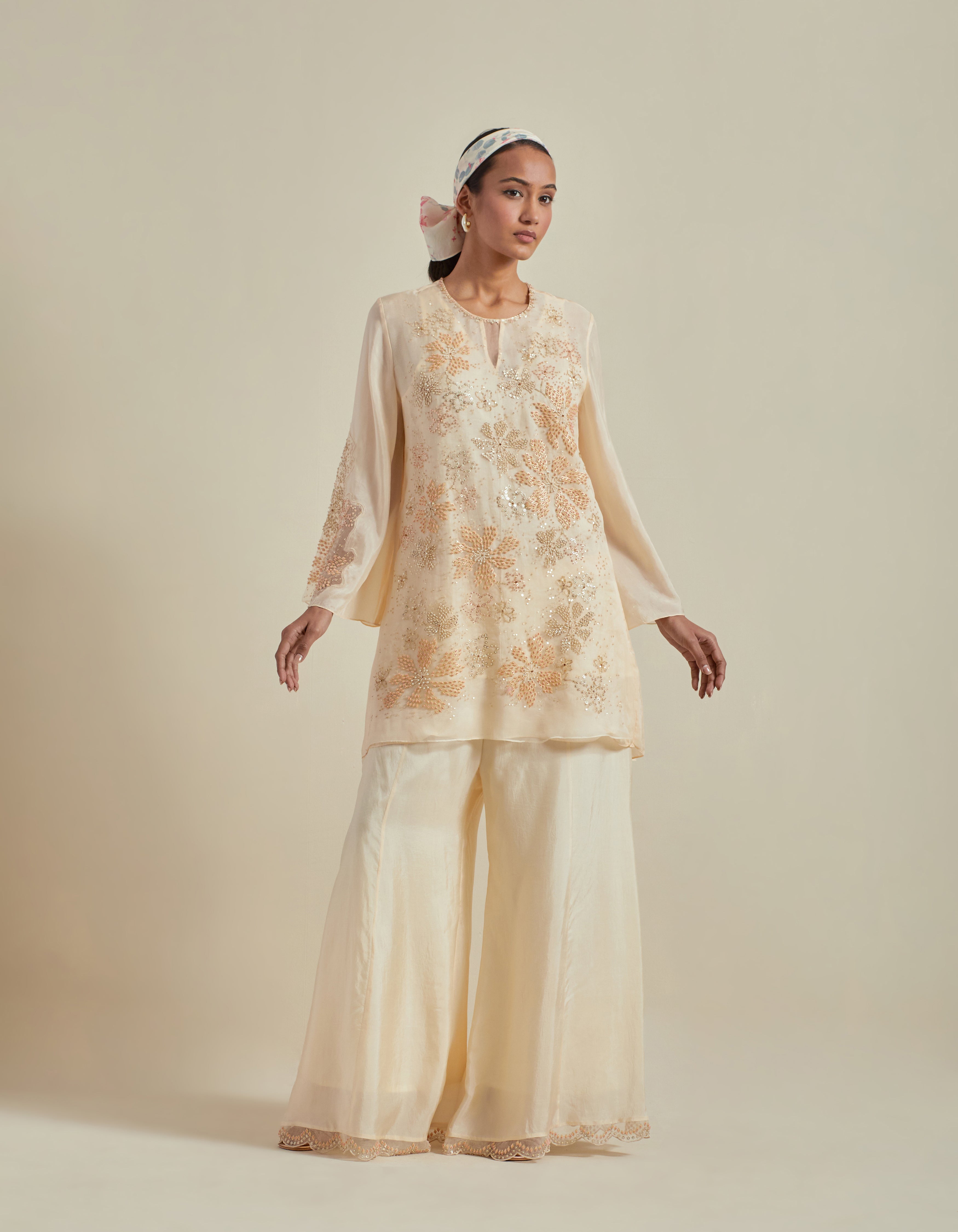 Off White Paneled A Line Gharara Set